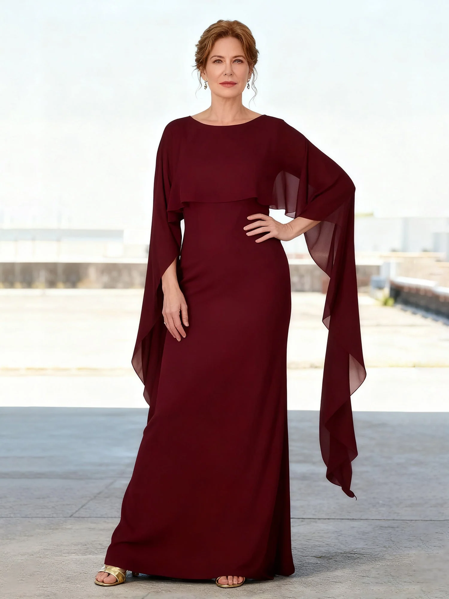 Sleek Fit Evening Dress Floor Length Overlay Detail Blue