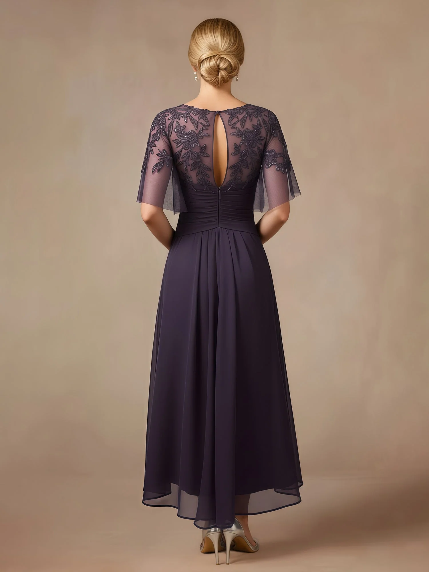 Lace Sequins Chiffon A-Line Asymmetrical Dress With Ruffles Lilac - Image 2