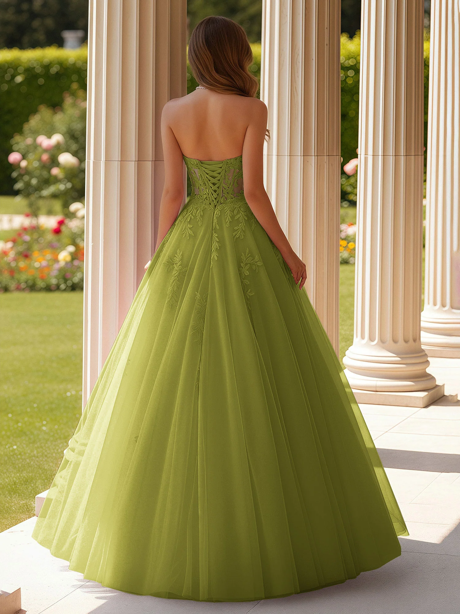 Lace Sweetheart Sheer Corset Applique Tulle Dress Clover - Image 2