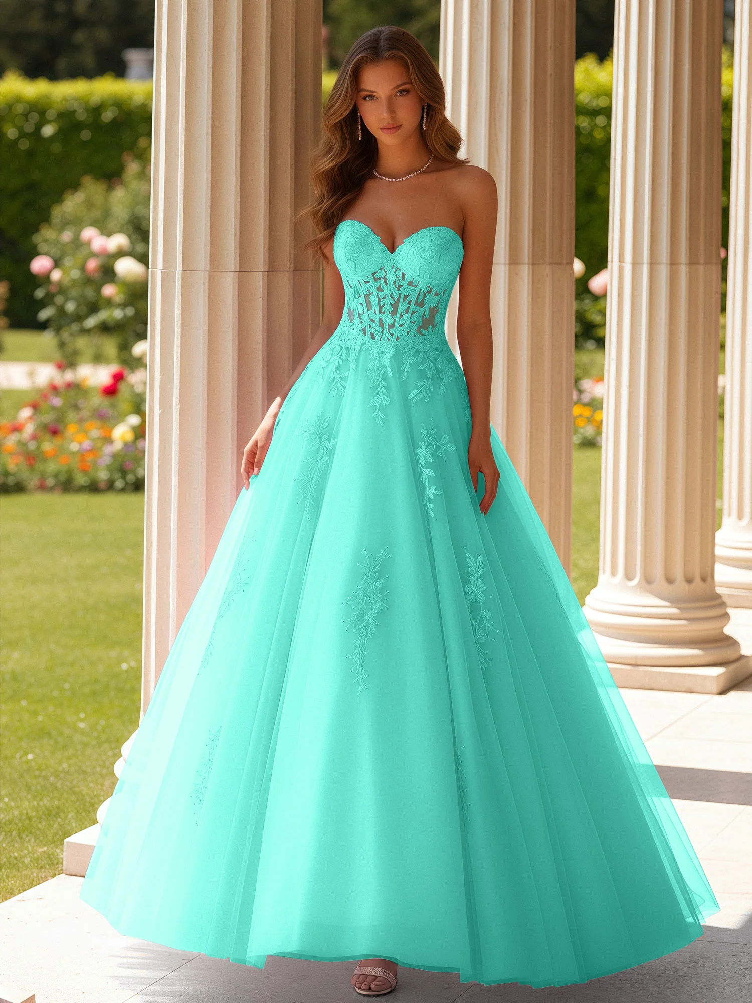 Lace Sweetheart Sheer Corset Applique Tulle Dress Spa