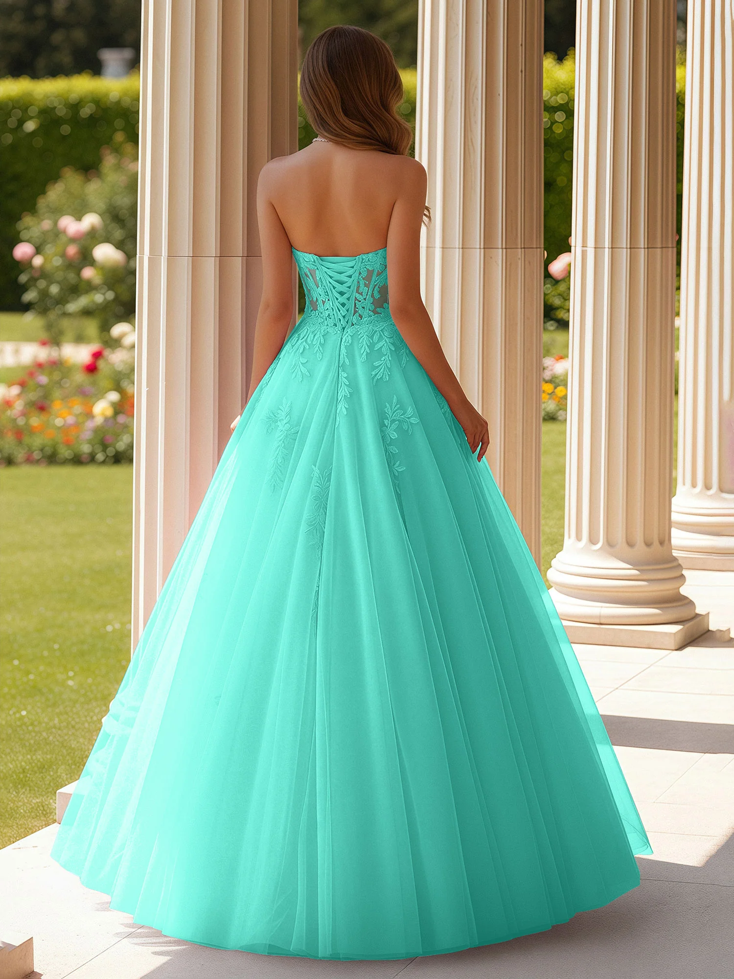 Lace Sweetheart Sheer Corset Applique Tulle Dress Spa - Image 2