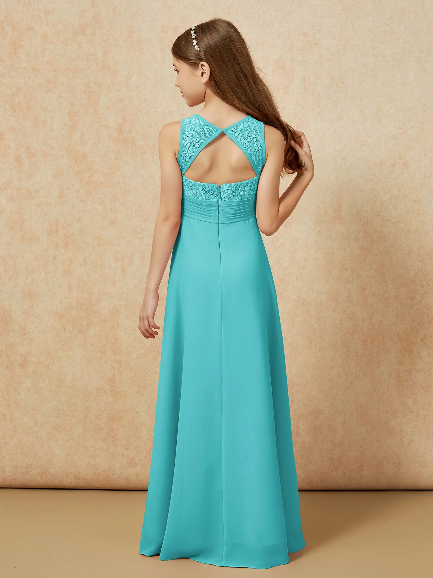 Lace Top A-line Long Junior Bridesmaid Dress Jade - Image 2