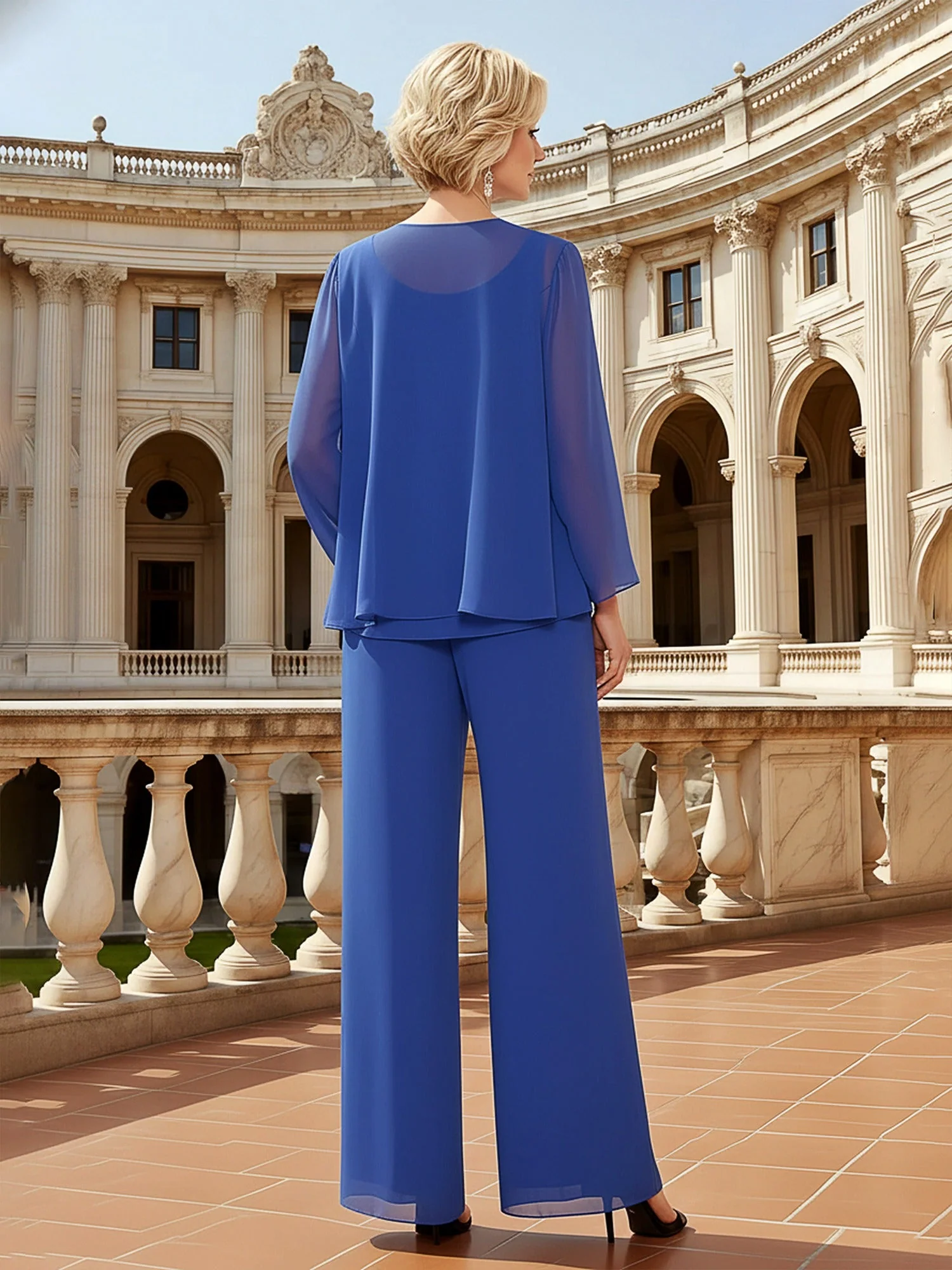 Layered Formal Ensemble Pantsuit Occasion Wear Blushing Pink - Image 2