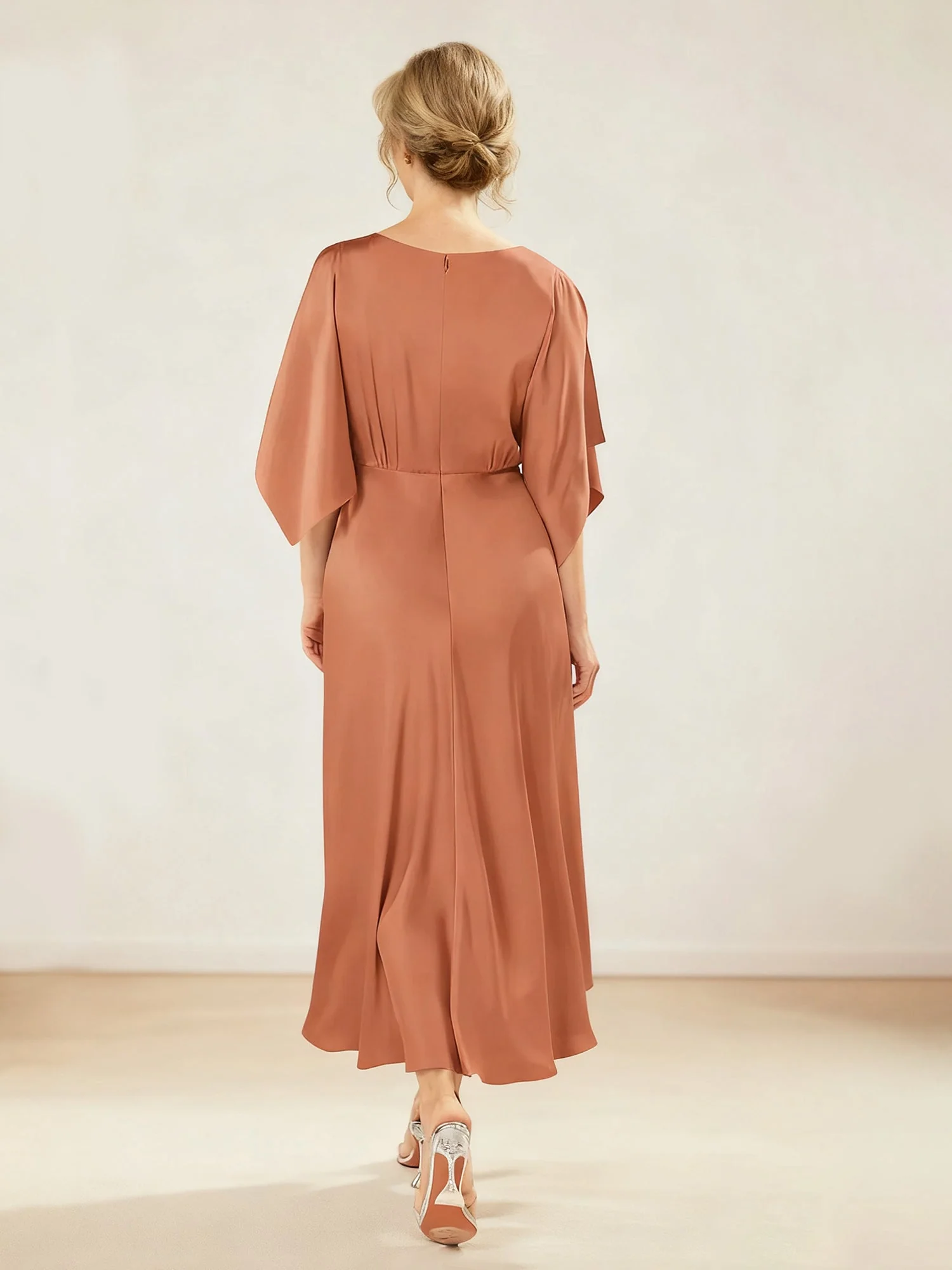Gathered Waist Boat-Neck Special Occasion Dress Royal Blue - Image 2