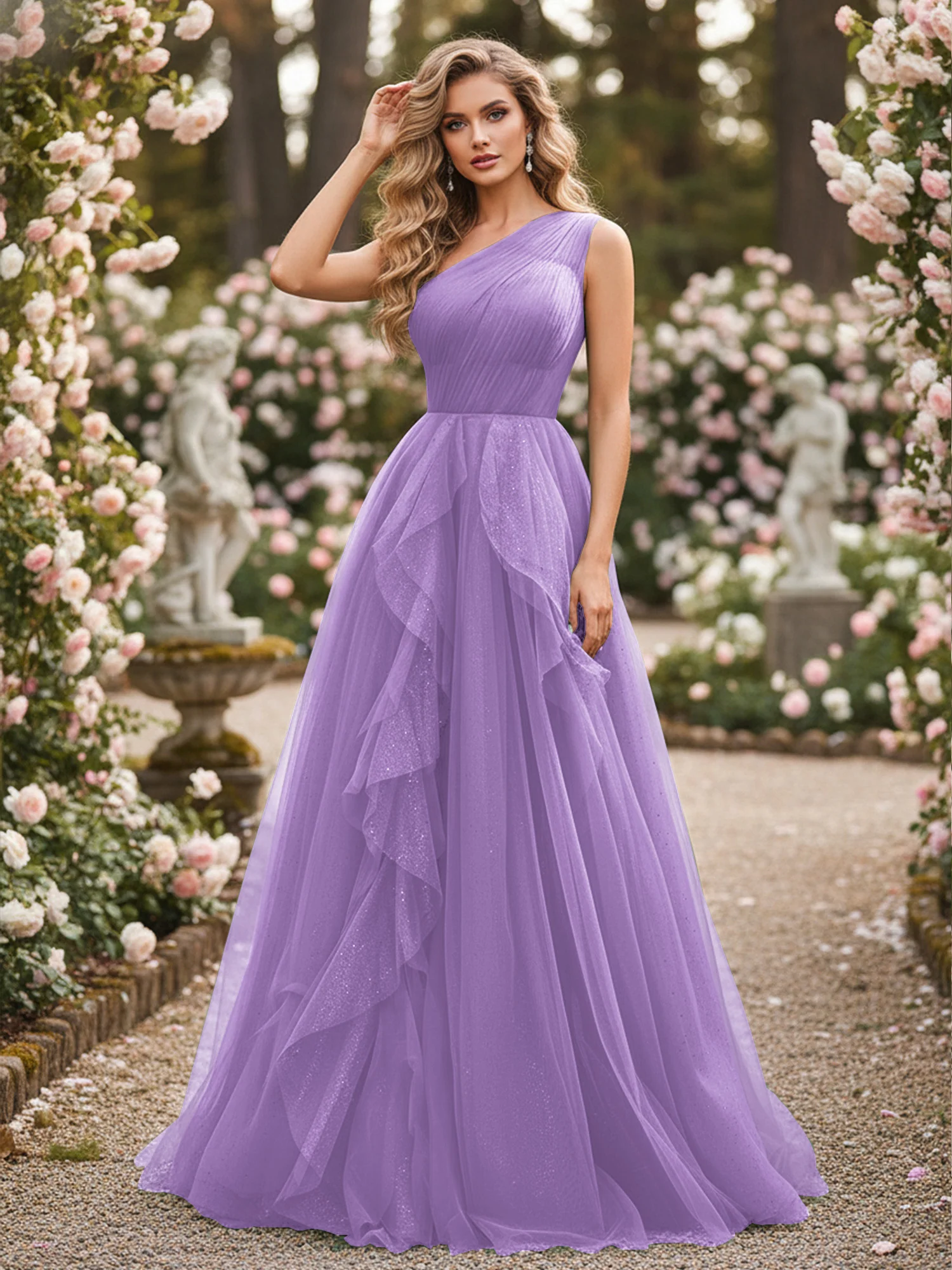Sparkling Tulle A-Line Gown with Cascading Ruffles Tahiti