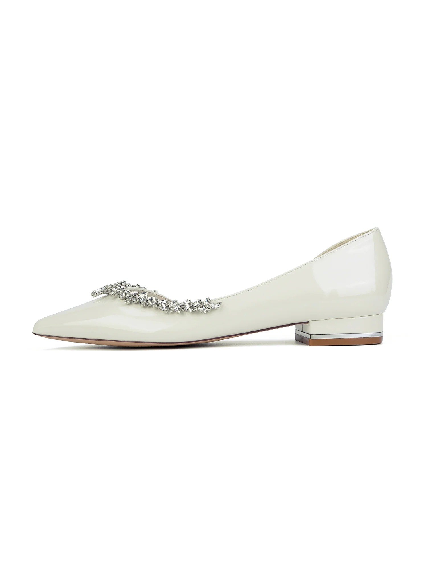 Luxury Crystal Pointed Toe Leather Chunky Heels - Image 3