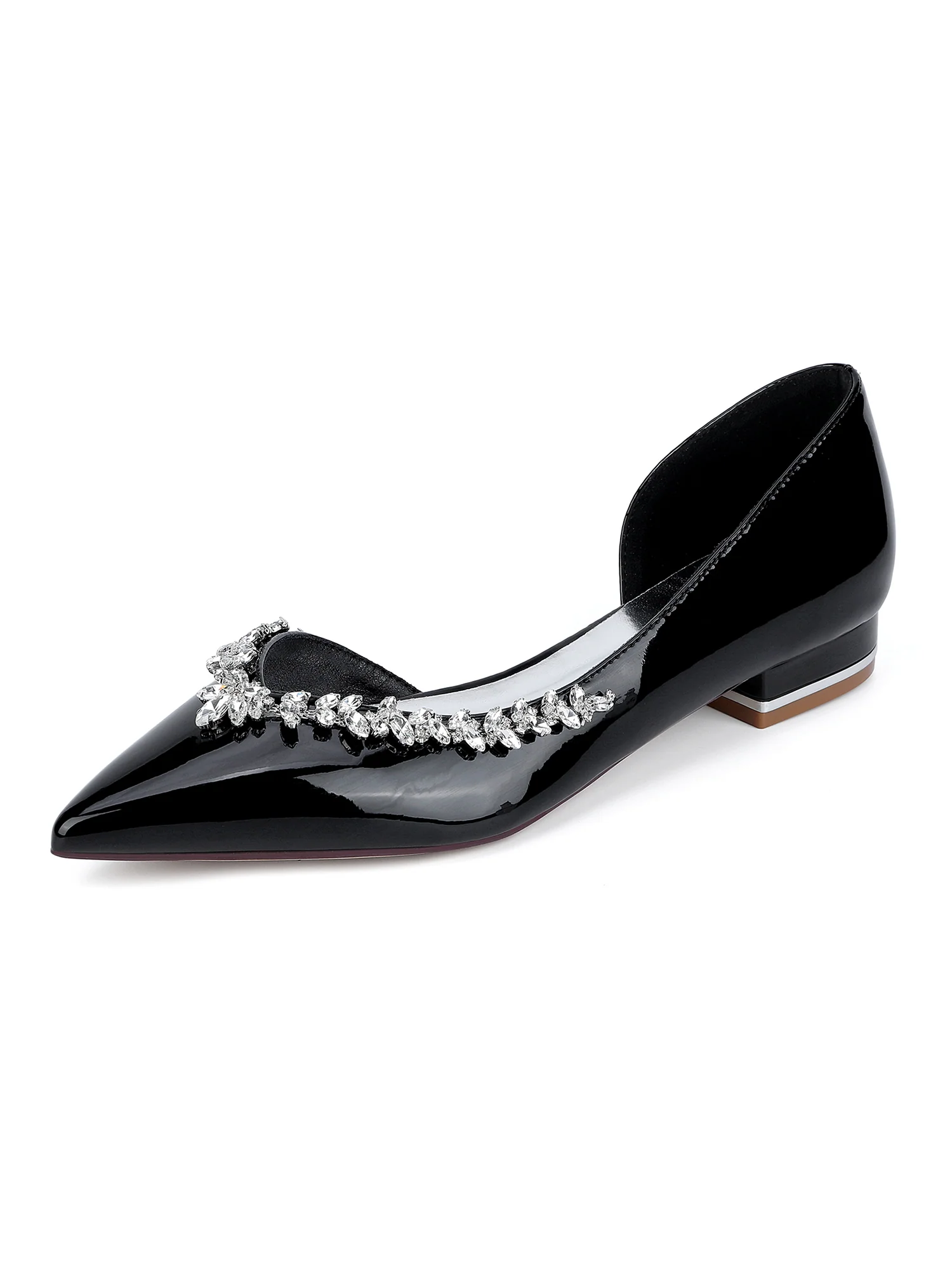 Luxury Crystal Pointed Toe Leather Chunky Heels - Image 6