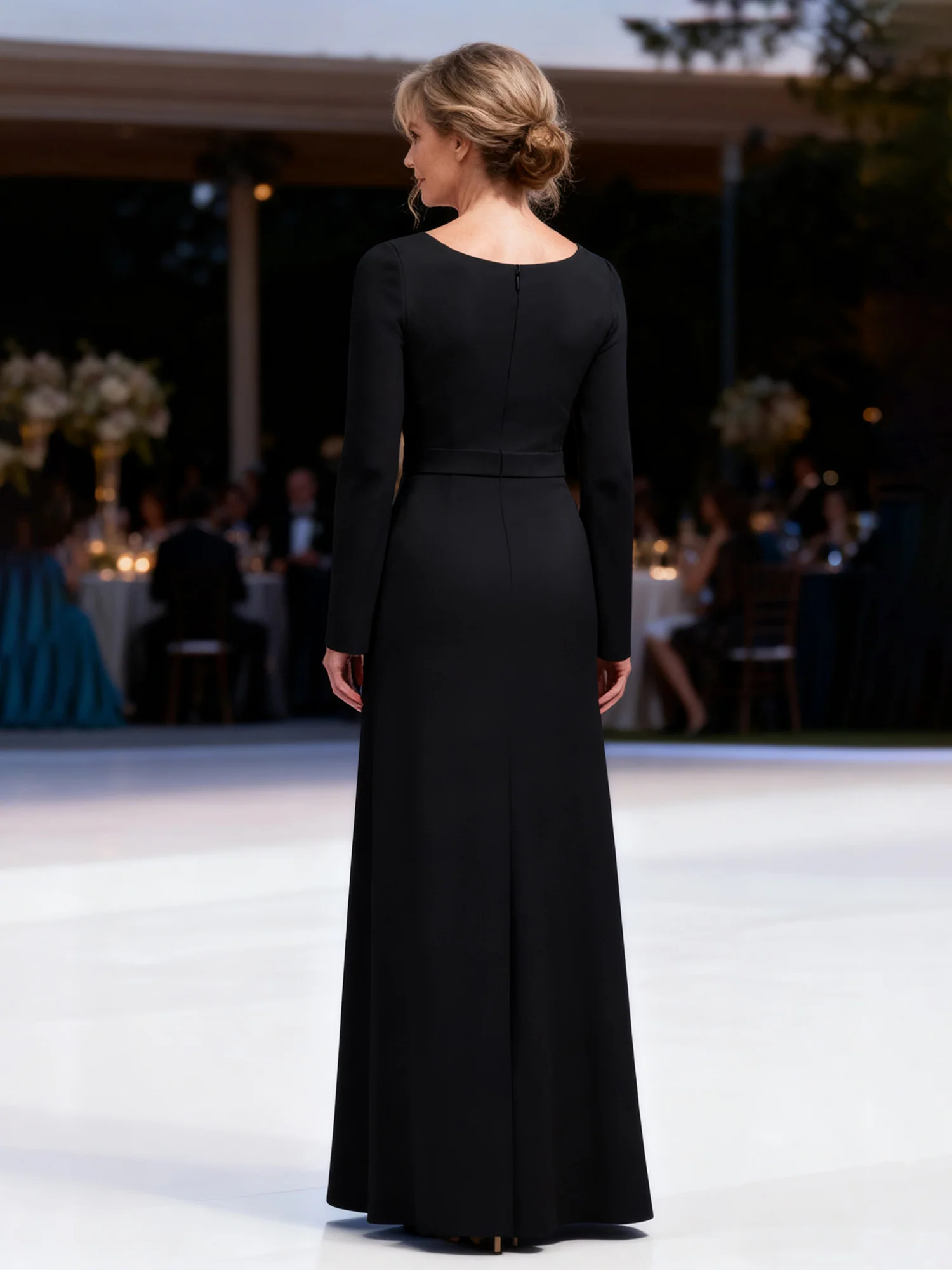 V-Neck Slit Sleeve Sheath Evening Dress Black - Image 2