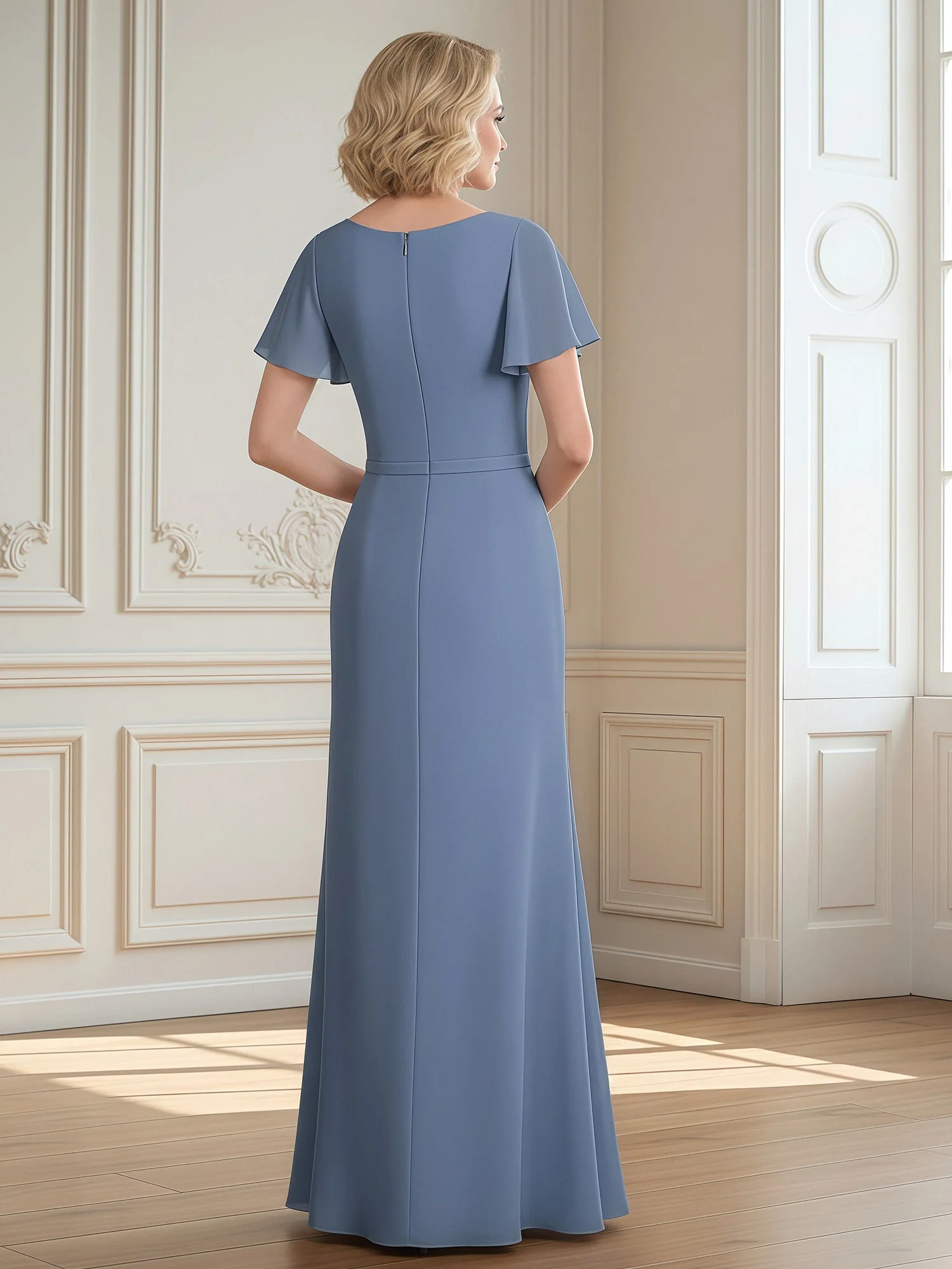 Formal Dress with Butterfly Sleeves and Fitted Waist Dusk - Image 2