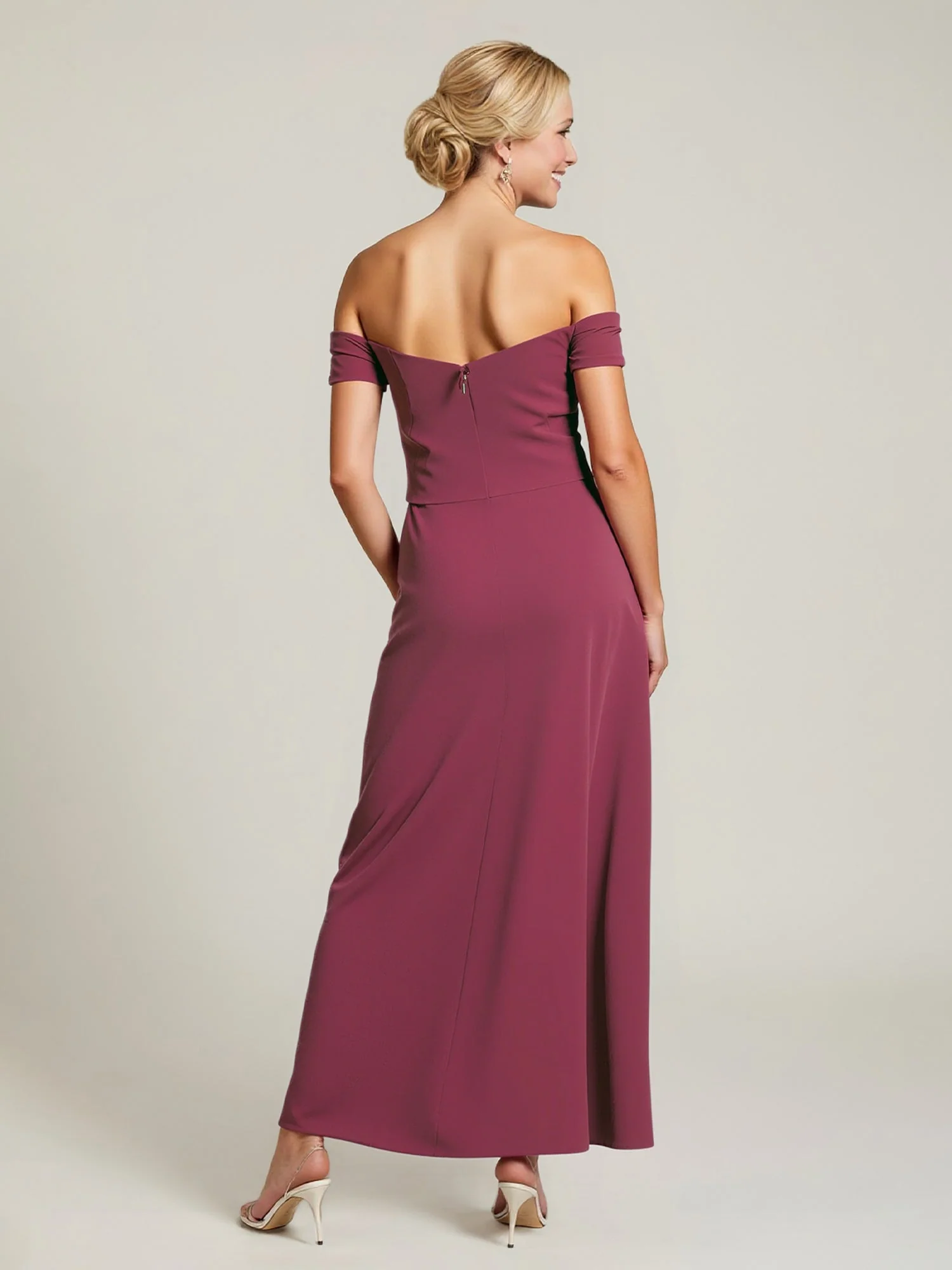 Off-Shoulder Beaded Embroidery A-Line Gown Ink Blue - Image 2