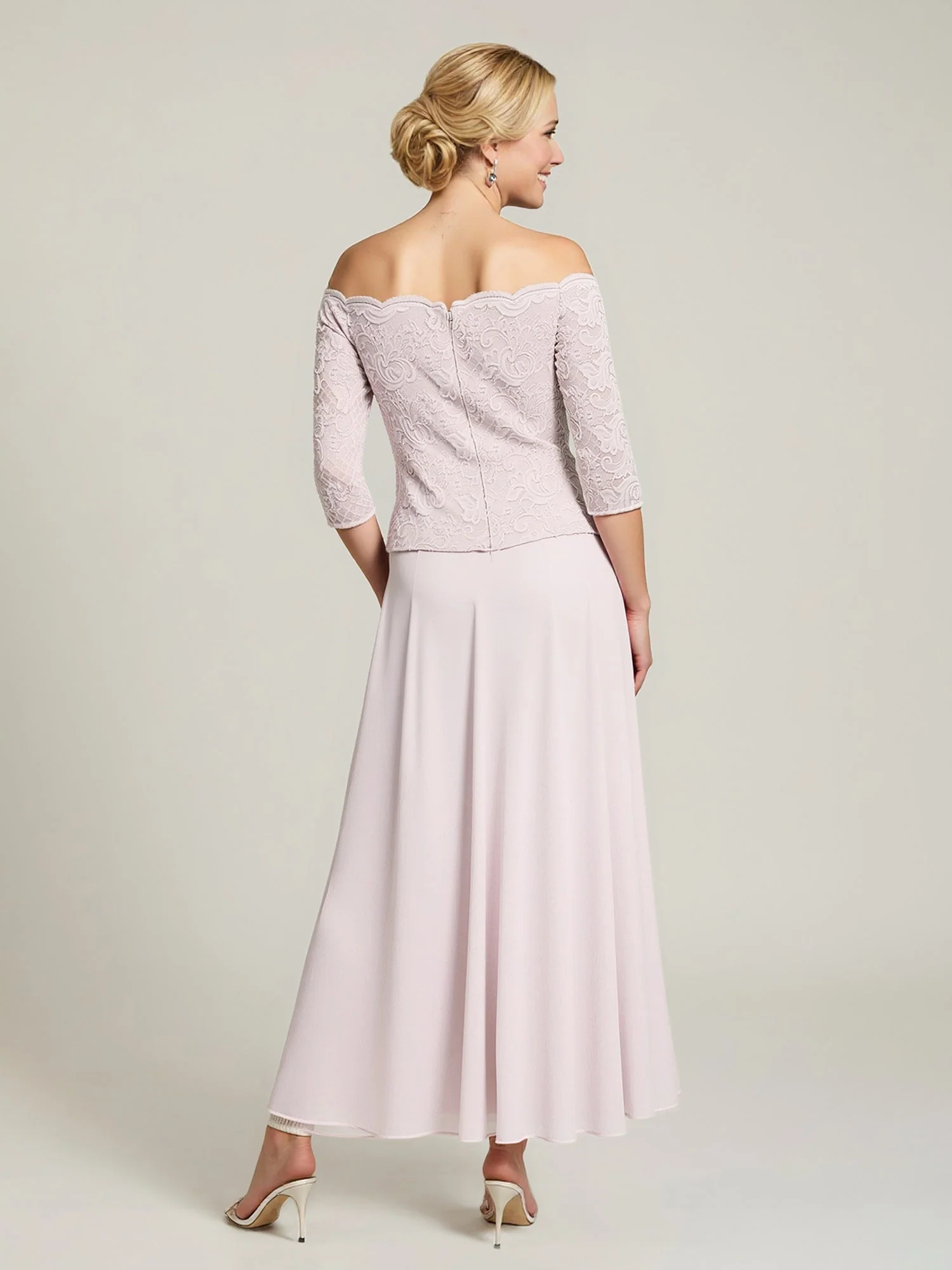 Lace Bodice Off-Shoulder Gown with Scalloped Edge Cabernet - Image 2