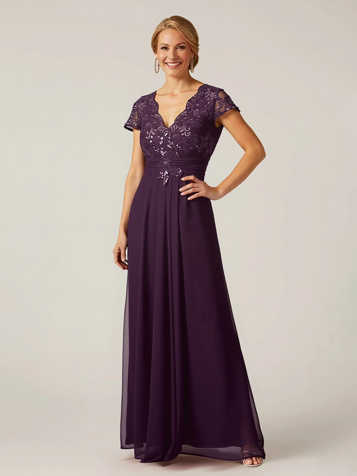 Cap Sleeve Embellished Top A-Line Formal Dress Dark Green