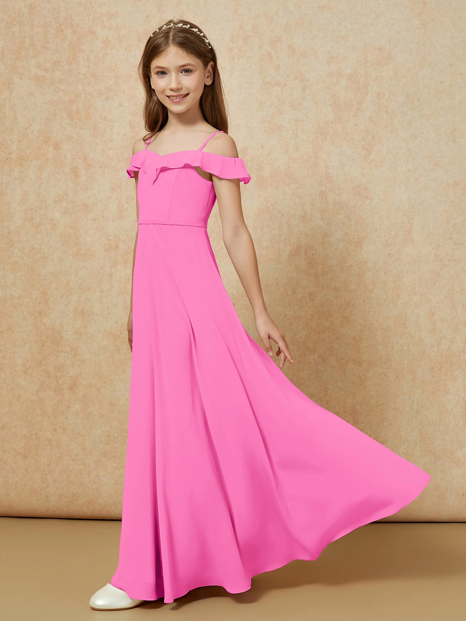 Off-the-shoulder A-Line Junior Bridesmaid Dresses Azalea - Image 3
