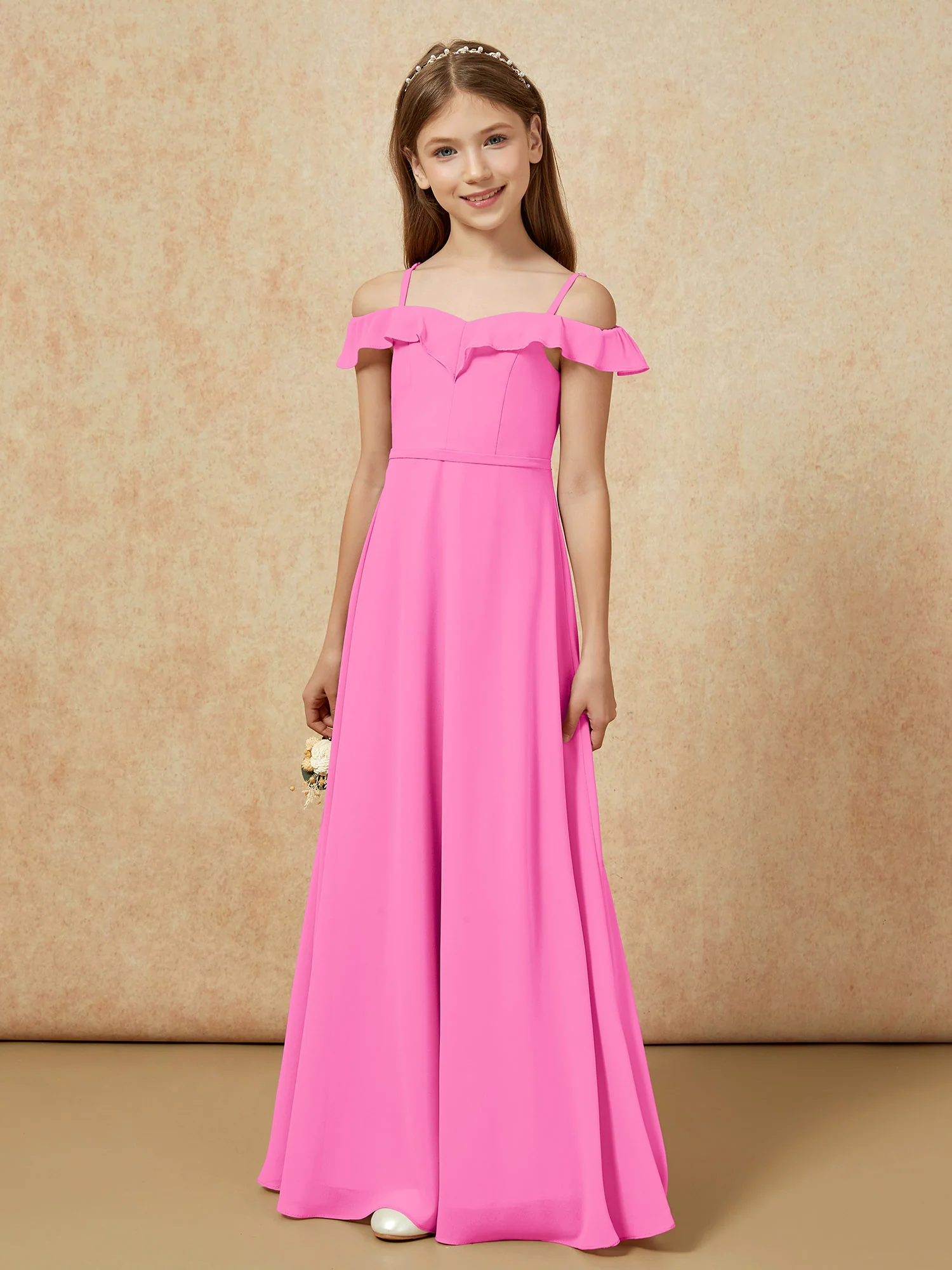 Off-the-shoulder A-Line Junior Bridesmaid Dresses Azalea - Image 5