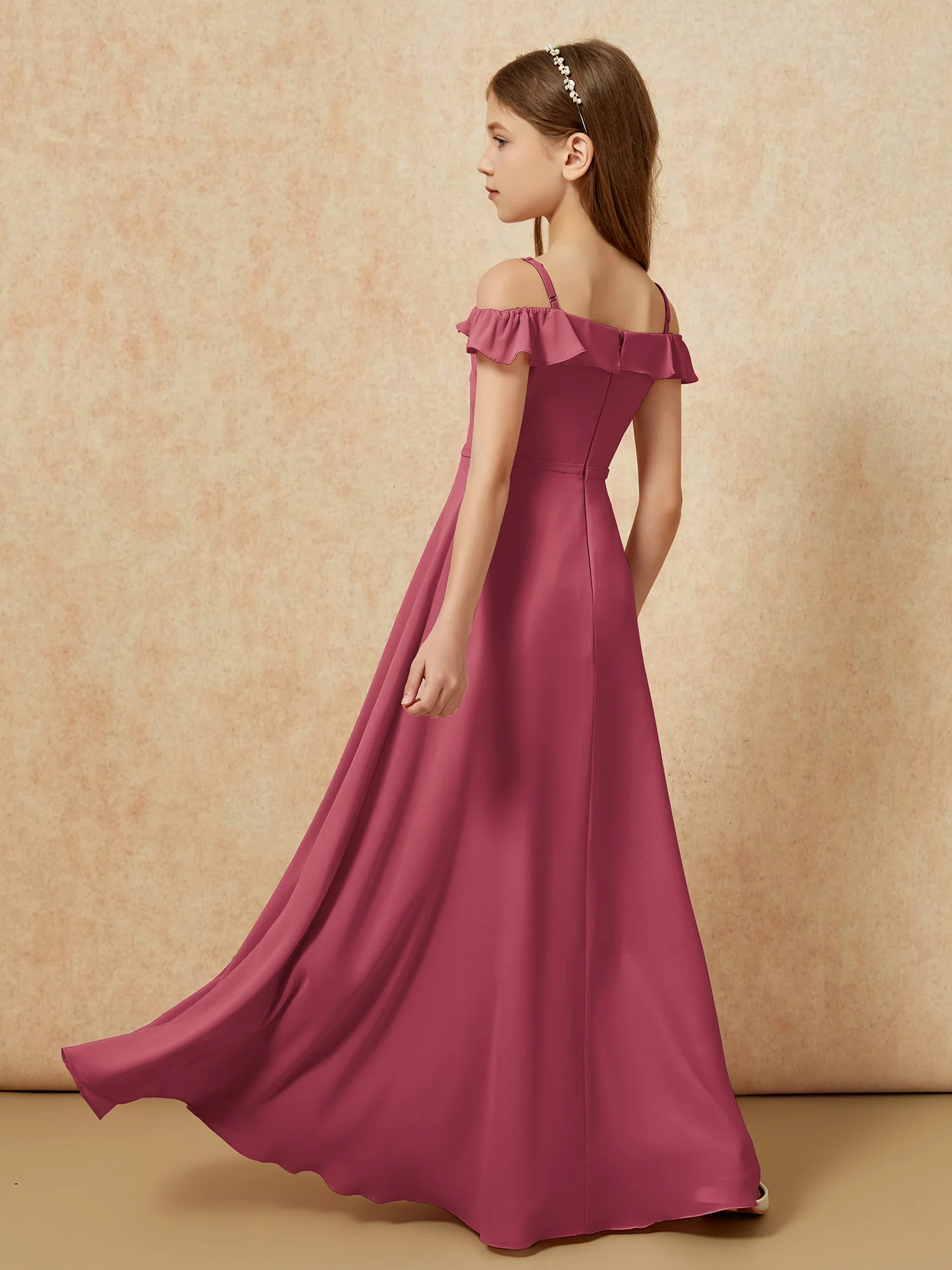 Off-the-shoulder A-Line Junior Bridesmaid Dresses Cinnamon Rose - Image 2