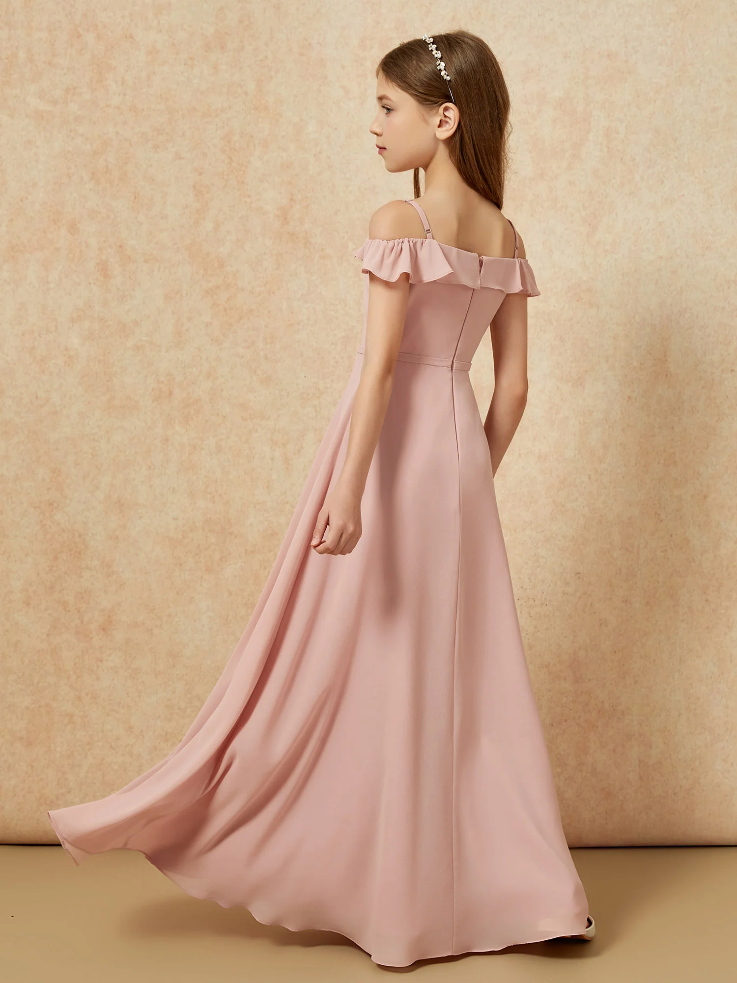 Off-the-shoulder A-Line Junior Bridesmaid Dresses Dusty Rose - Image 2
