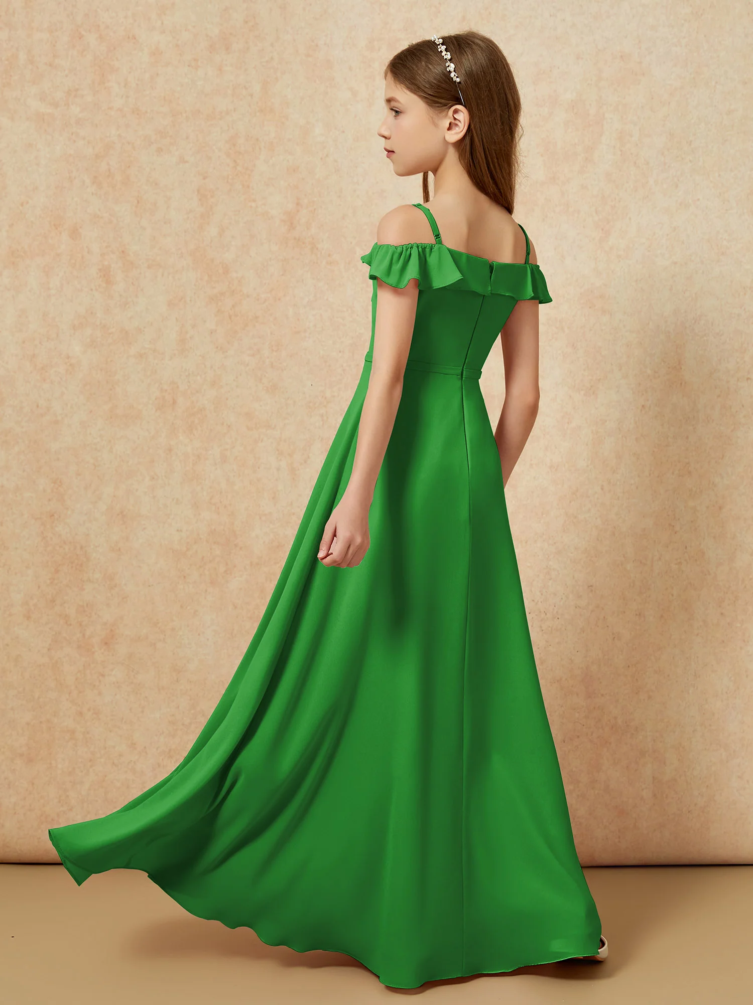 Off-the-shoulder A-Line Junior Bridesmaid Dresses Green - Image 2