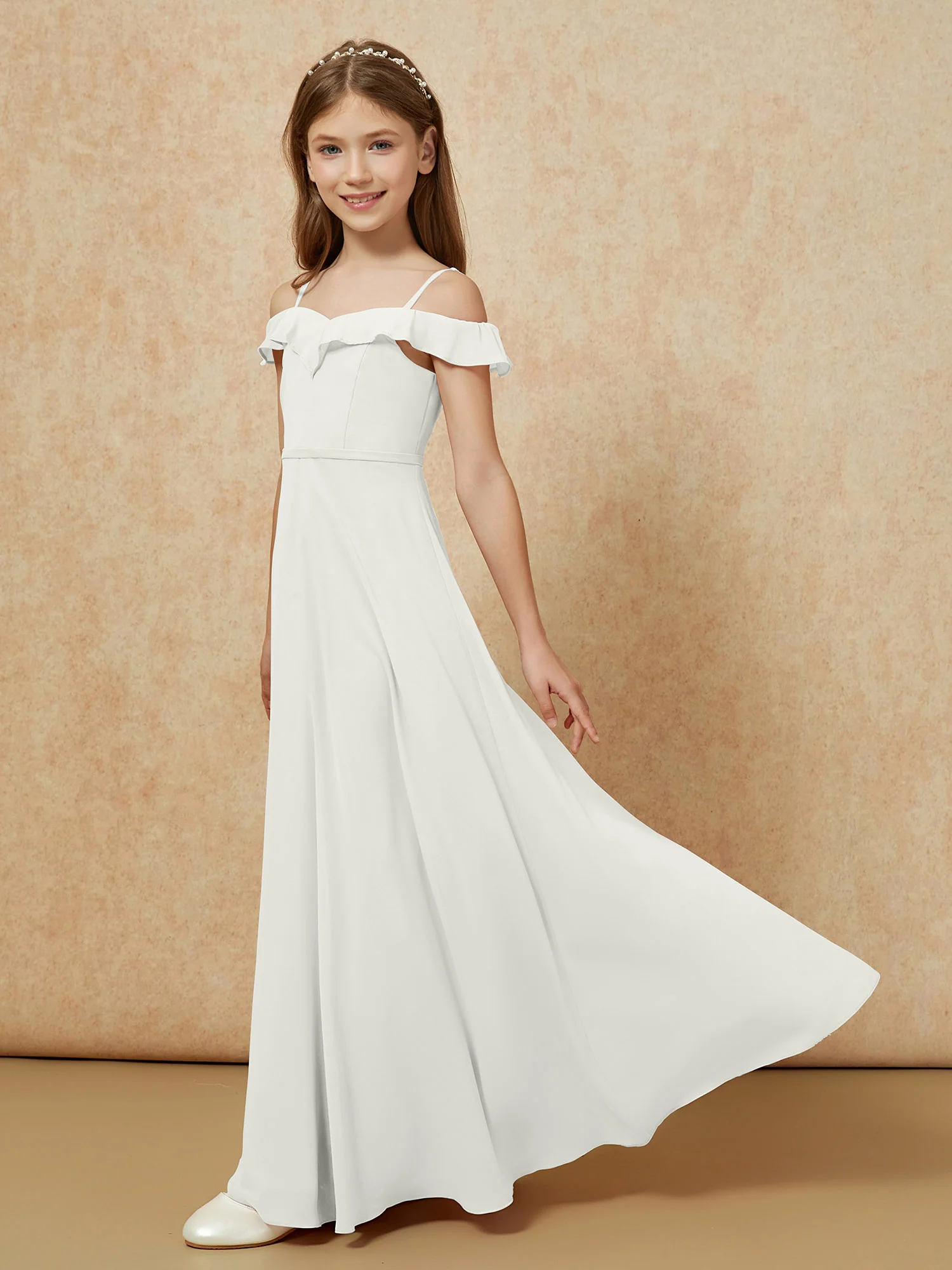 Off-the-shoulder A-Line Junior Bridesmaid Dresses Ivory - Image 3