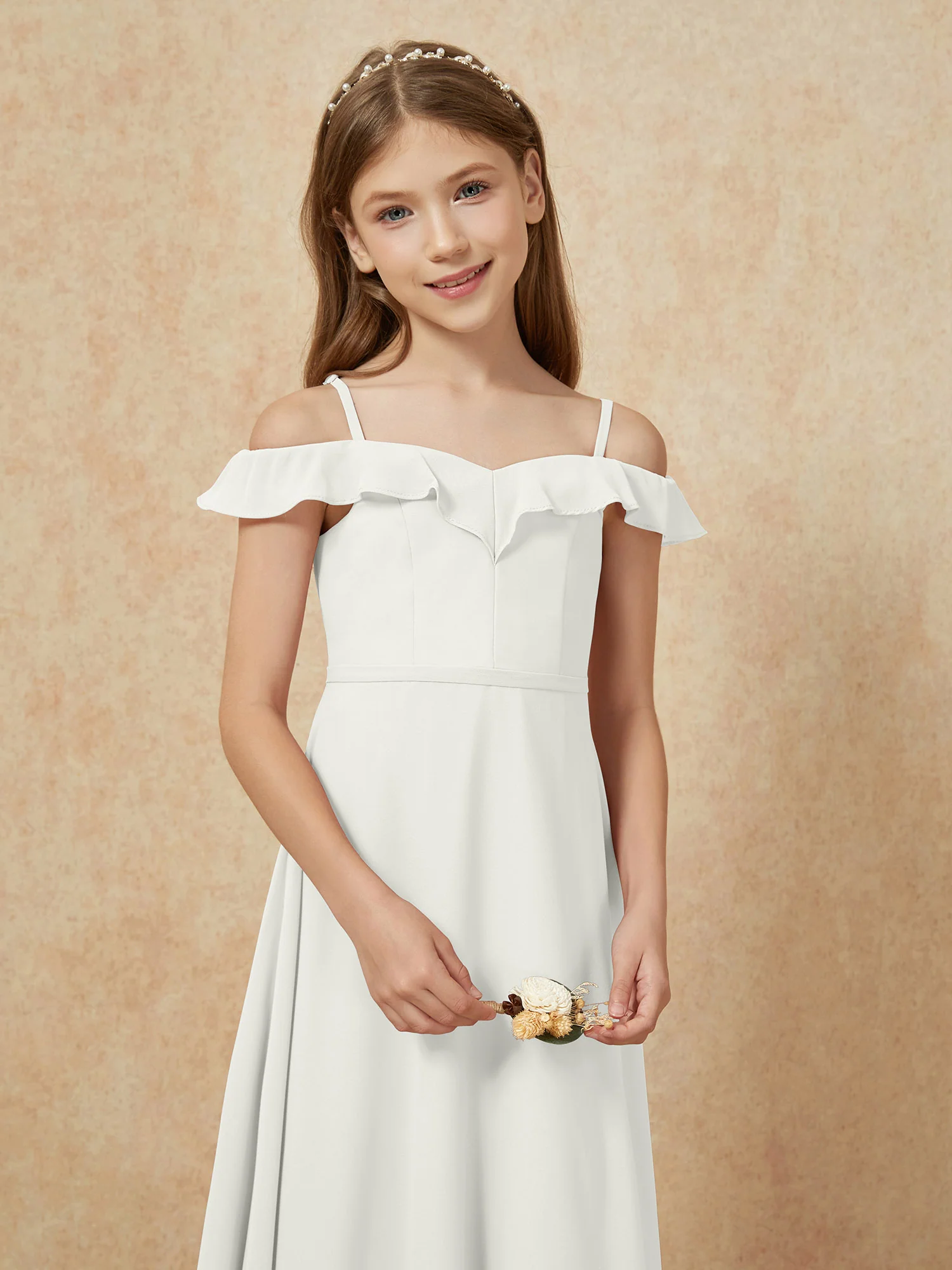 Off-the-shoulder A-Line Junior Bridesmaid Dresses Ivory - Image 6