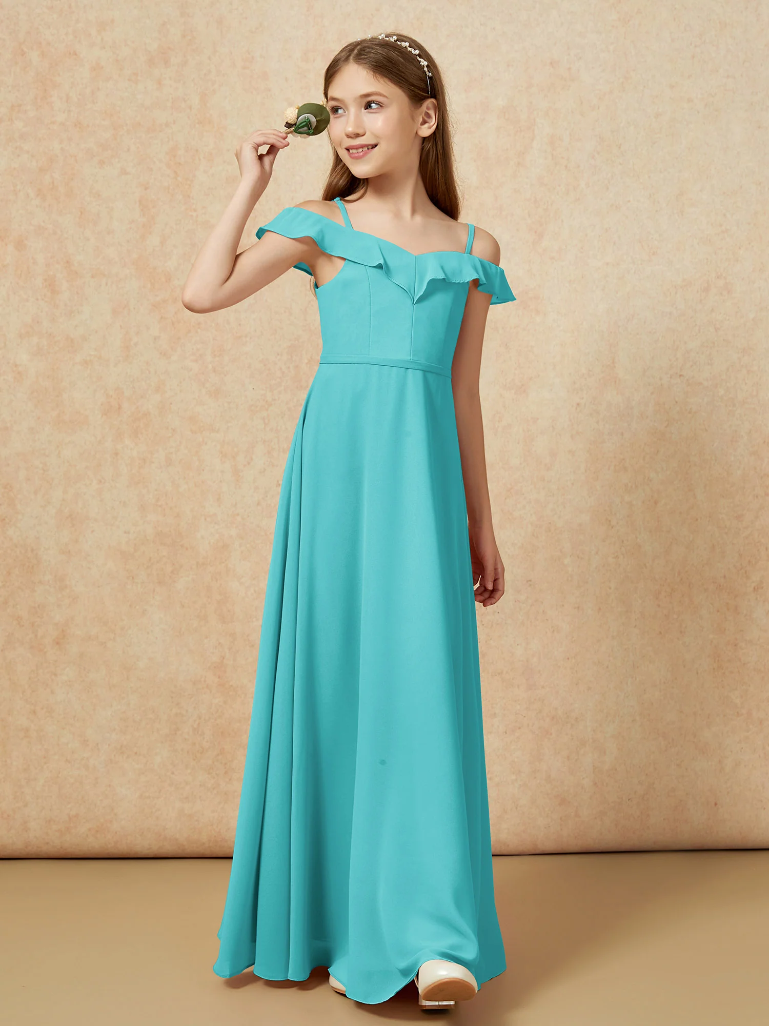 Off-the-shoulder A-Line Junior Bridesmaid Dresses Jade - Image 4