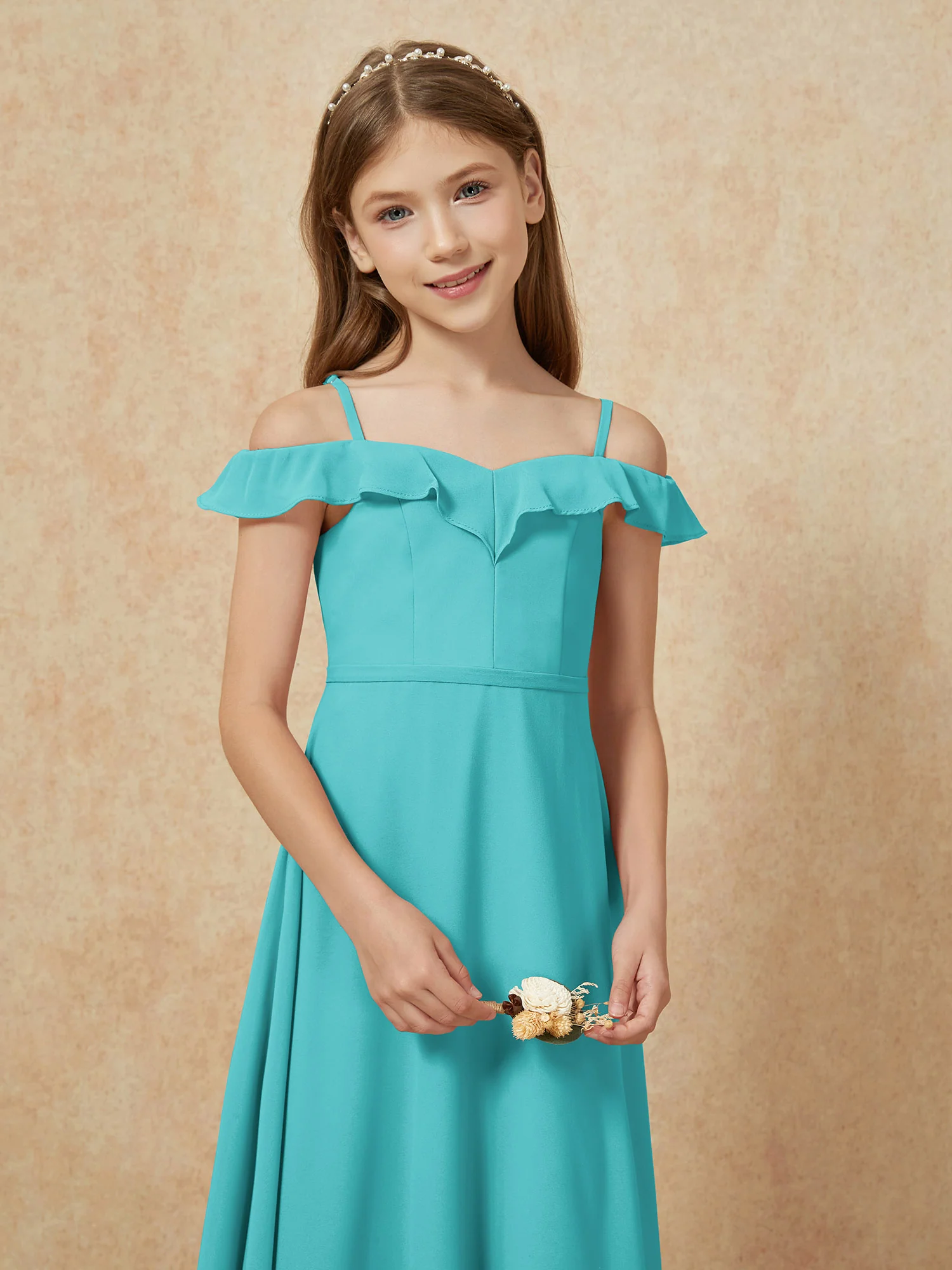 Off-the-shoulder A-Line Junior Bridesmaid Dresses Jade - Image 6