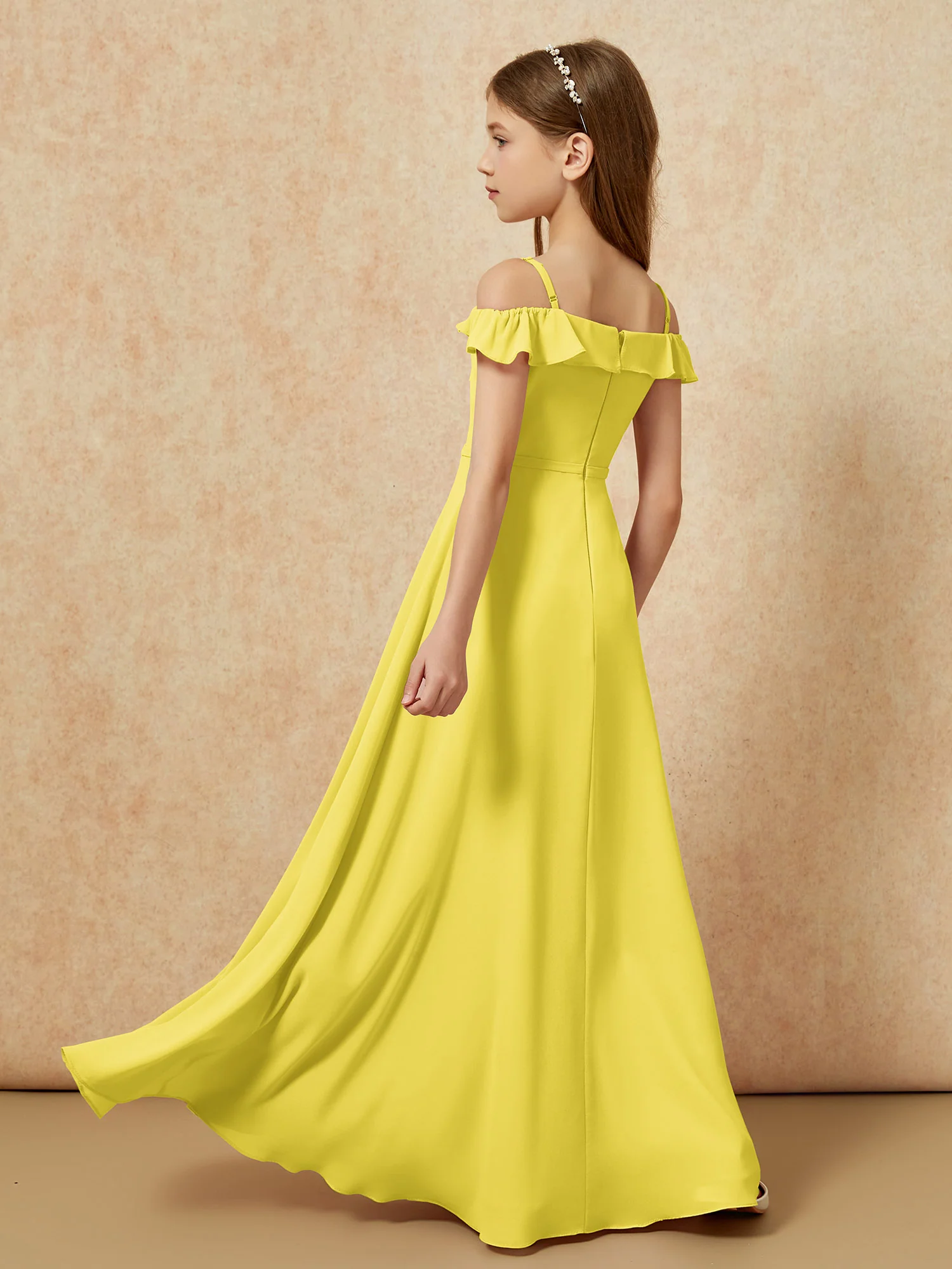 Off-the-shoulder A-Line Junior Bridesmaid Dresses Lemon - Image 2