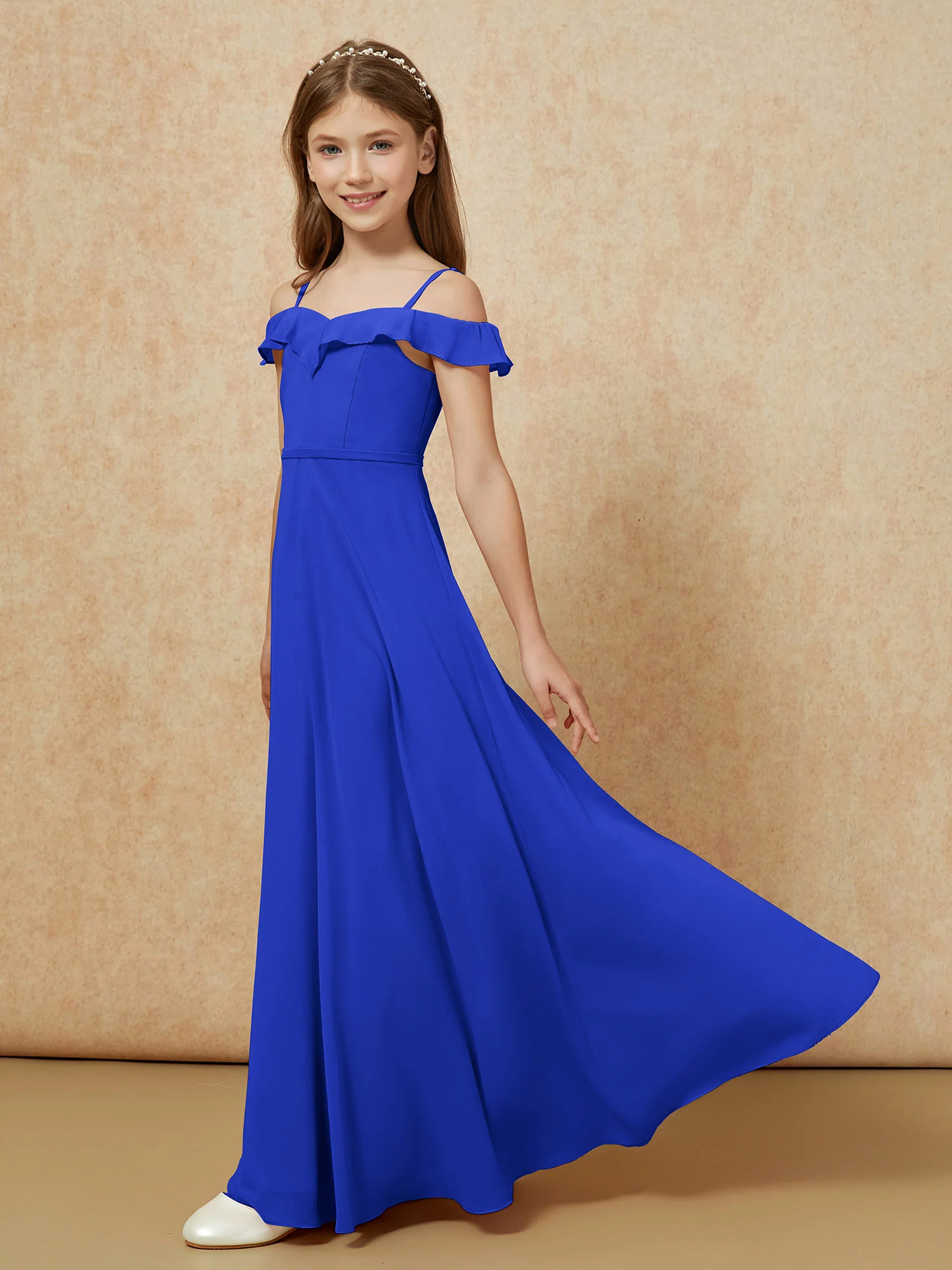 Off-the-shoulder A-Line Junior Bridesmaid Dresses Royal Blue - Image 3
