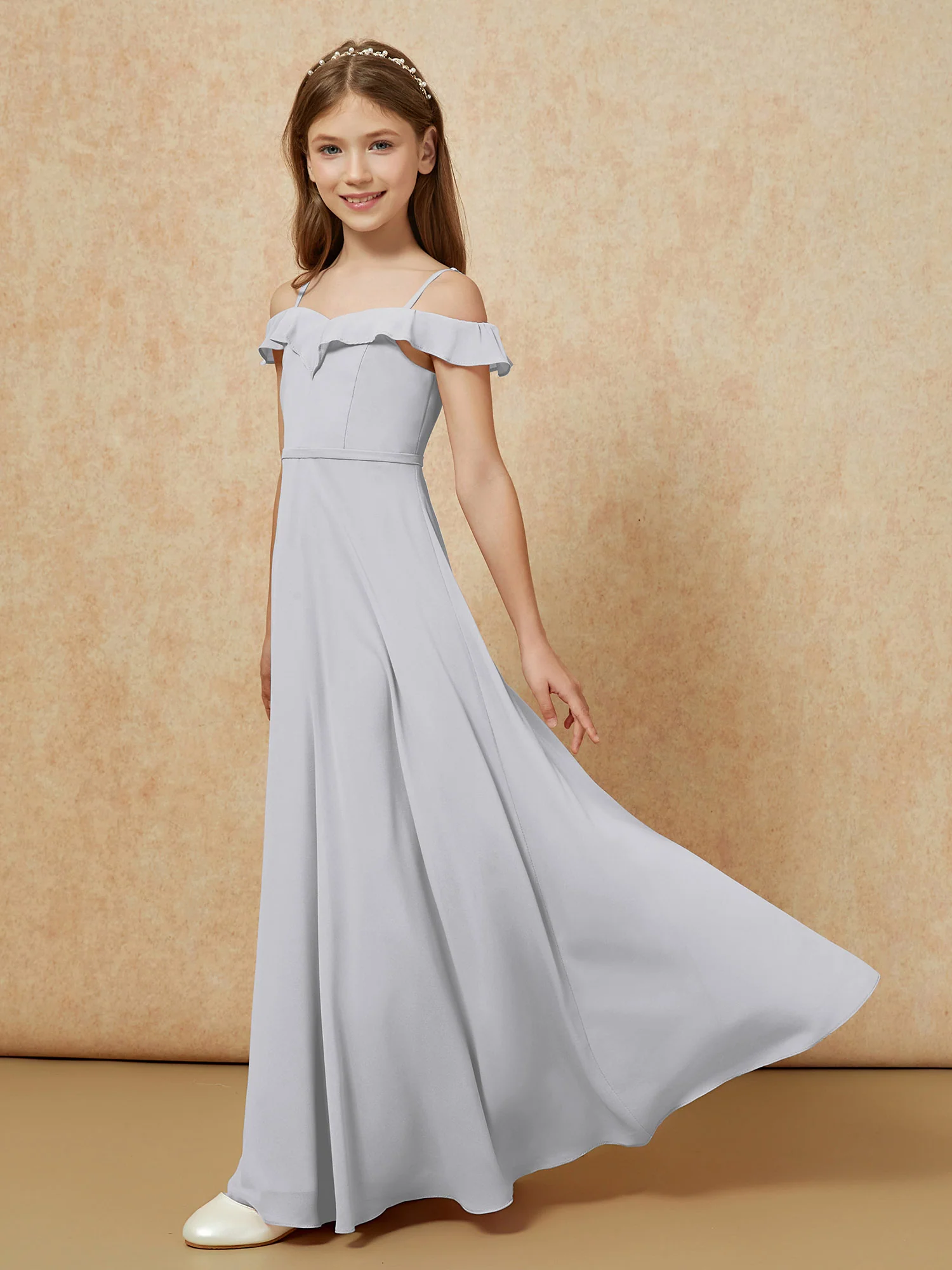 Off-the-shoulder A-Line Junior Bridesmaid Dresses Silver - Image 3