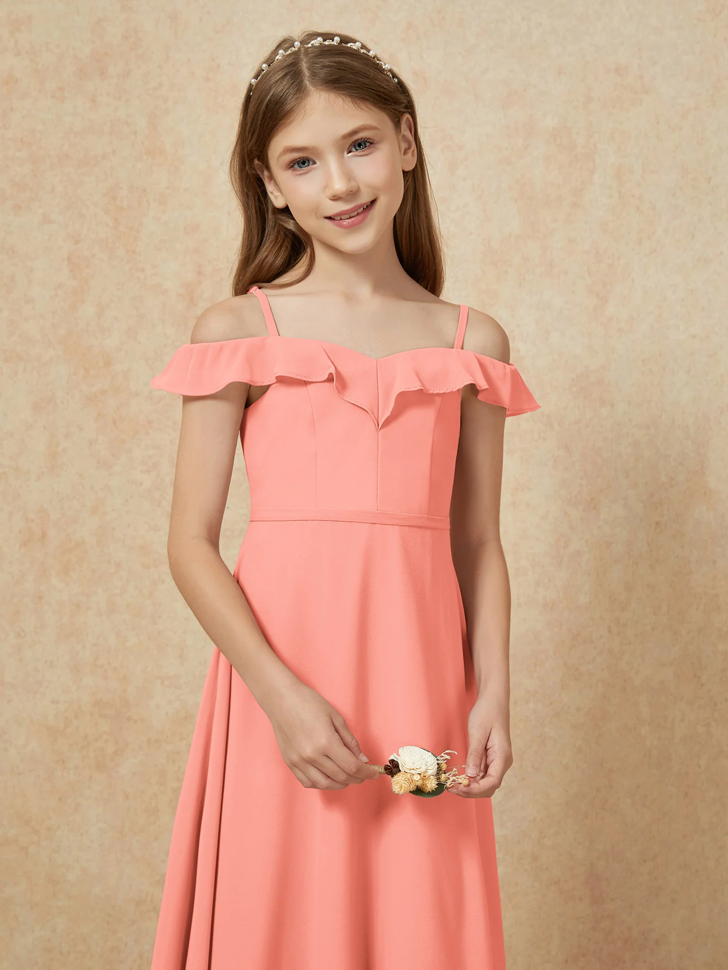 Off-the-shoulder A-Line Junior Bridesmaid Dresses Sunset - Image 6