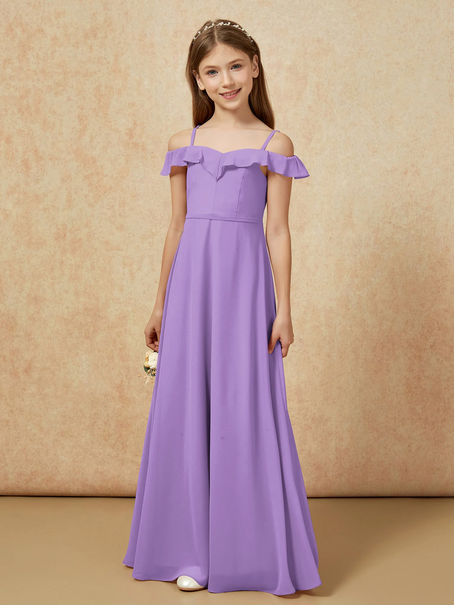 Off-the-shoulder A-Line Junior Bridesmaid Dresses Tahiti - Image 5