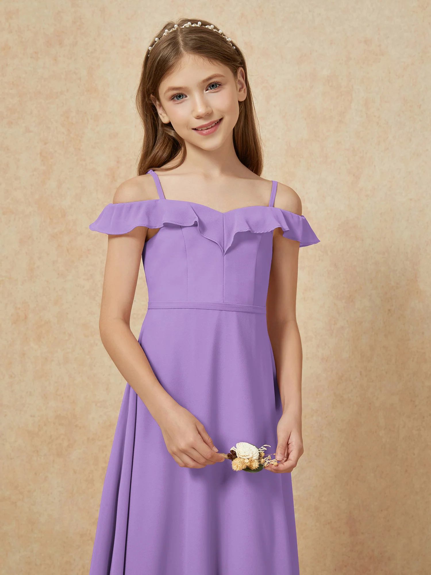 Off-the-shoulder A-Line Junior Bridesmaid Dresses Tahiti - Image 6