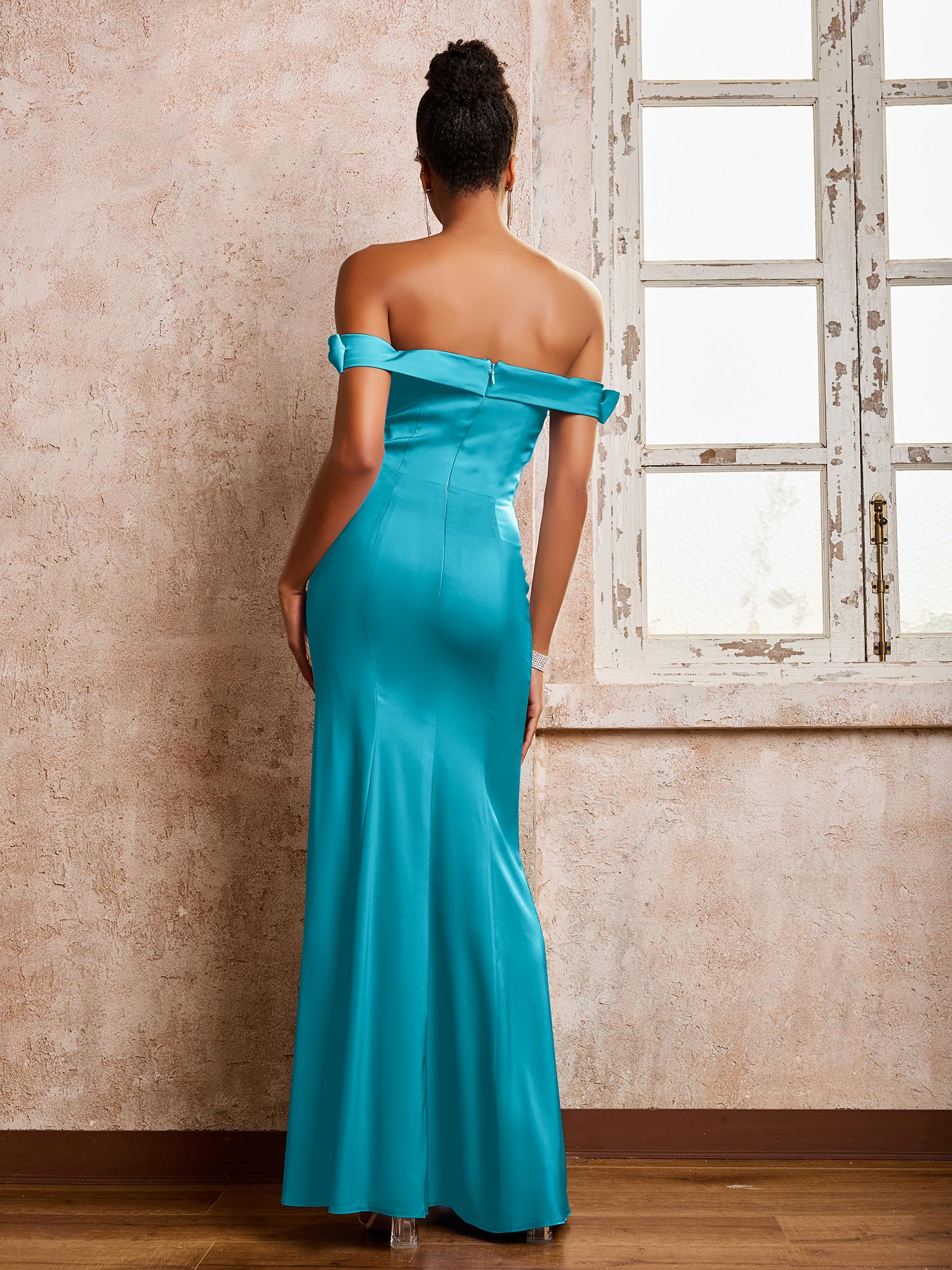 Off-the-shoulder Sheath/Column Floor Length Dresses With Slit Jade - Image 2