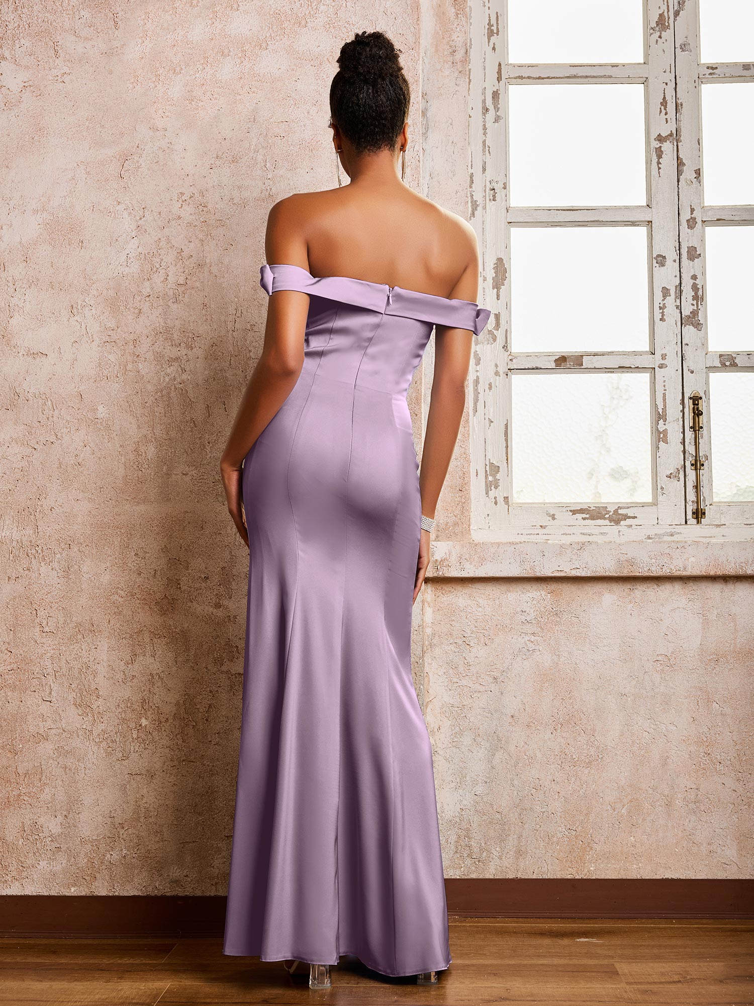 Off-the-shoulder Sheath/Column Floor Length Dresses With Slit Wisteria - Image 2