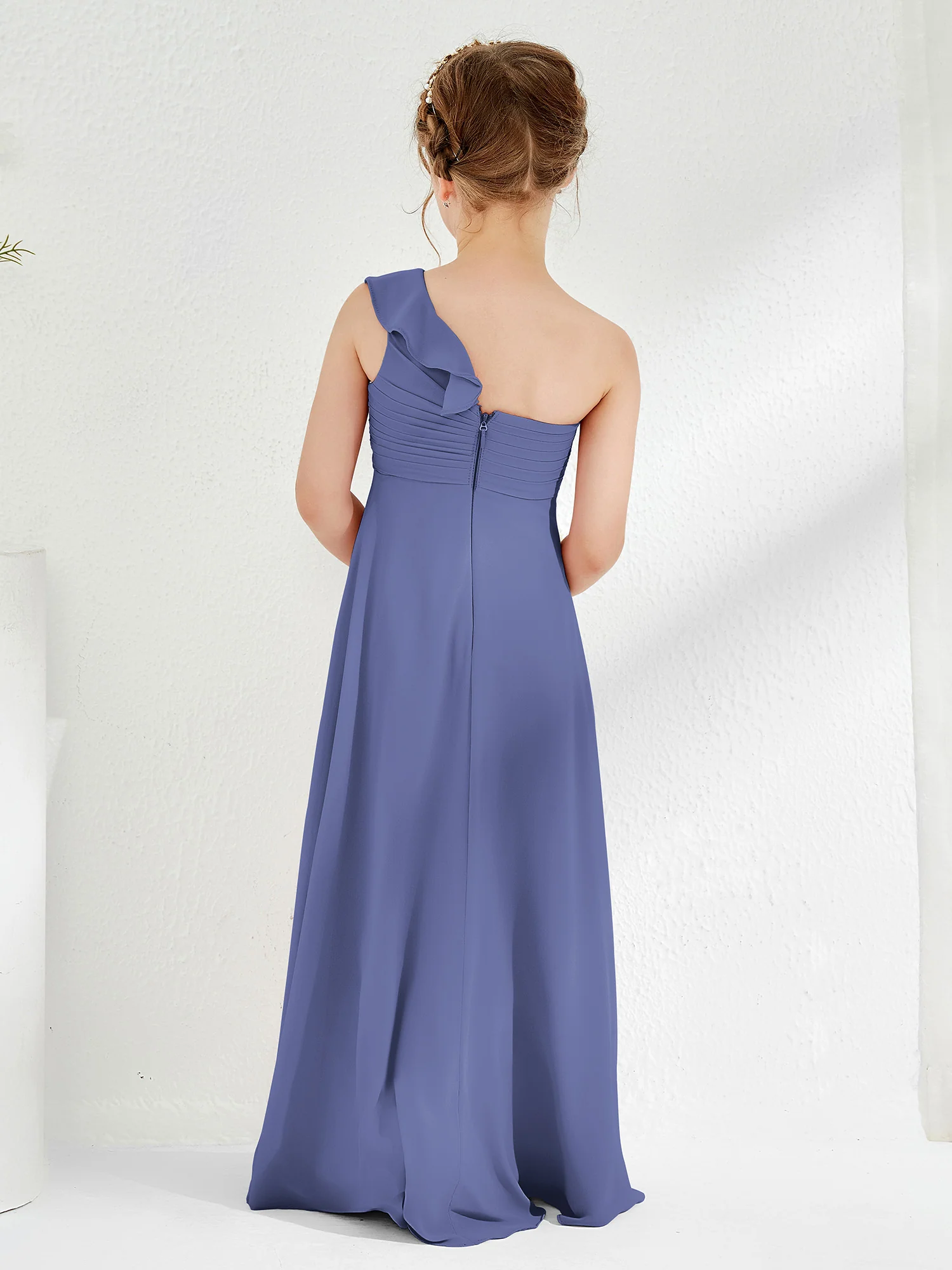 One ruffle Shoulder Junior Bridesmaid Dresses Periwinkle - Image 2