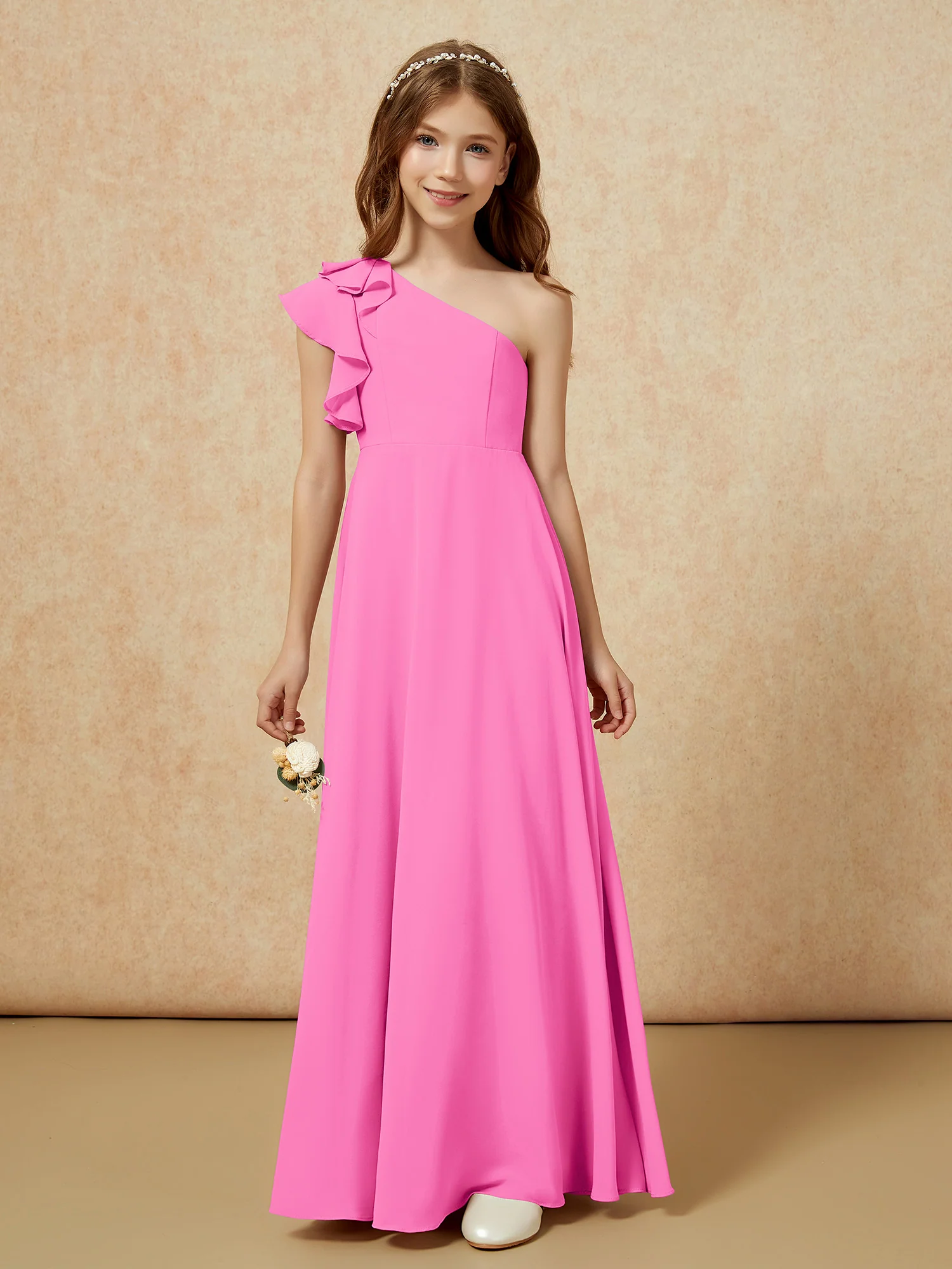 One Shoulder Flutter Sleeves Junior Bridesmaid Dresses Azalea