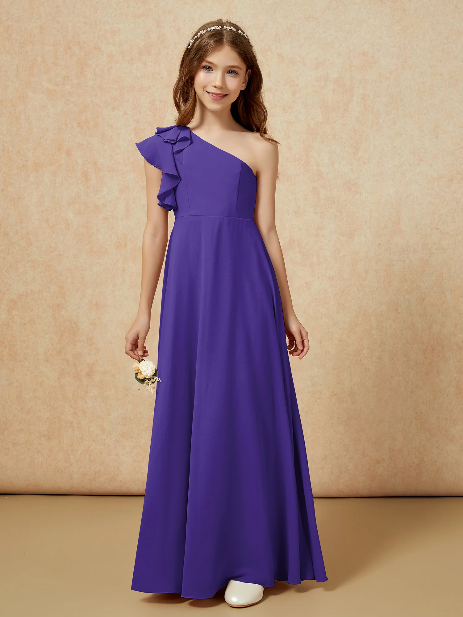 One Shoulder Flutter Sleeves Junior Bridesmaid Dresses Regency