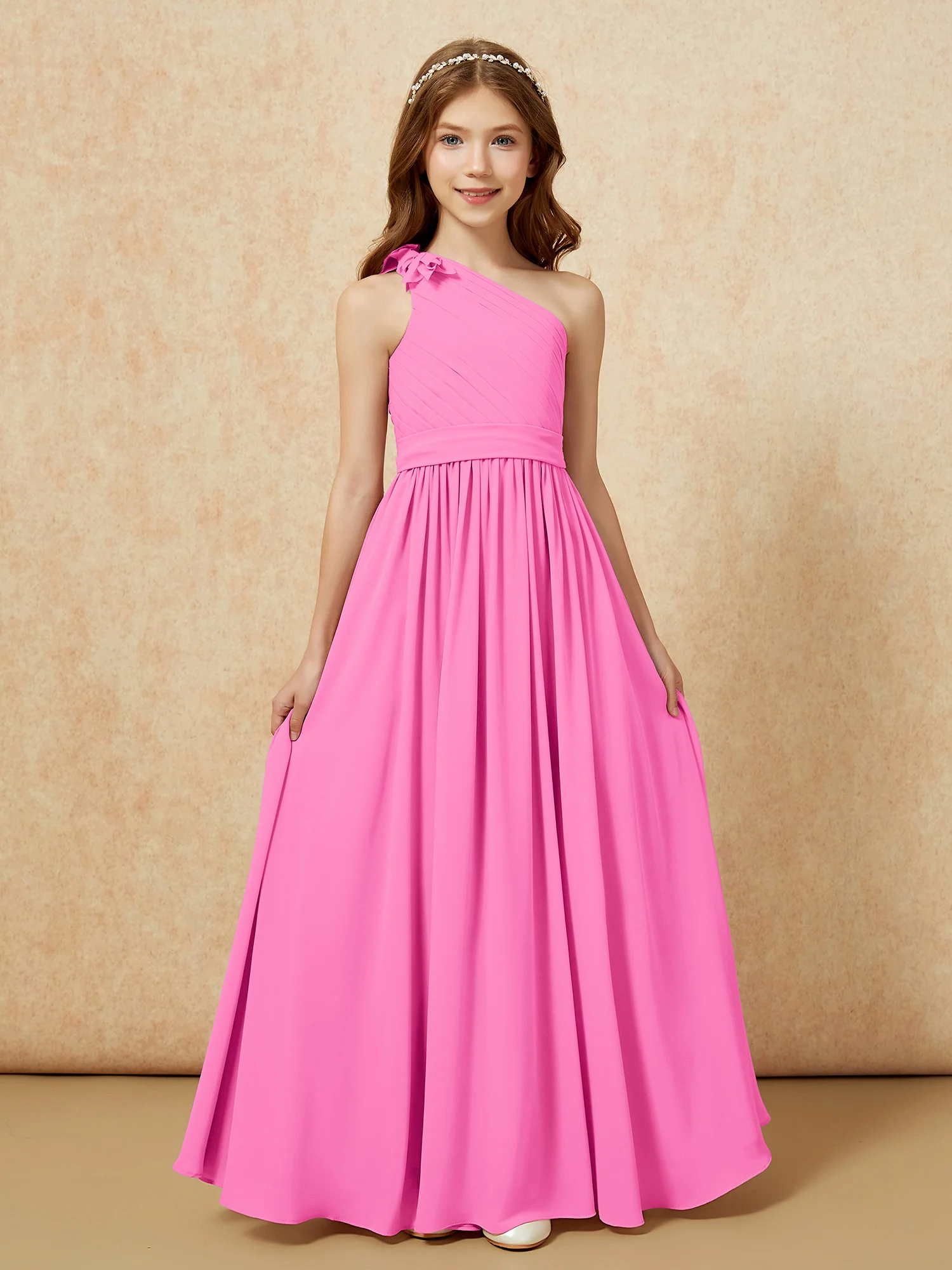 One Shoulder Long Junior Bridesmaid Dress With Slit Azalea - Image 4