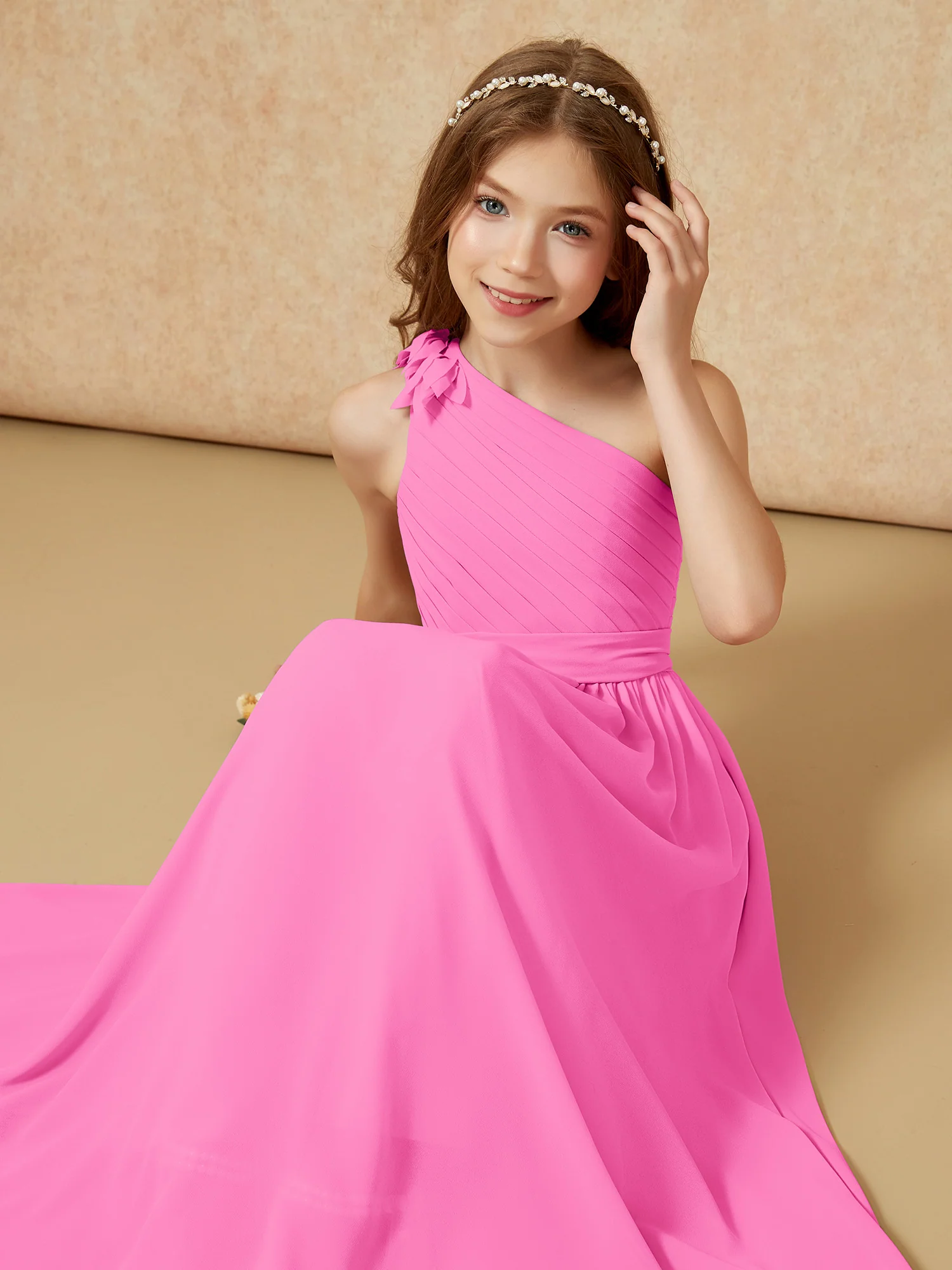 One Shoulder Long Junior Bridesmaid Dress With Slit Azalea - Image 7