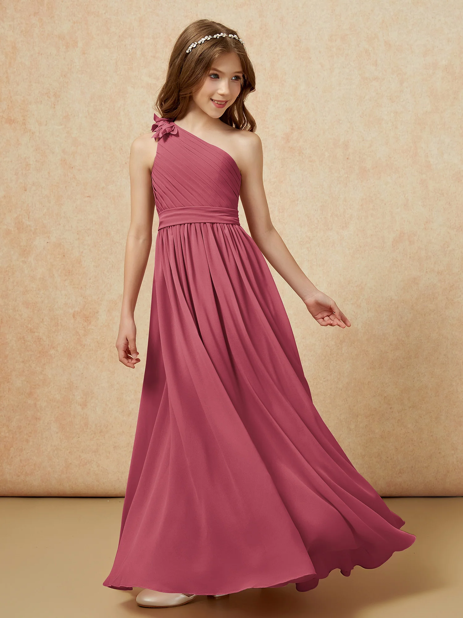 One Shoulder Long Junior Bridesmaid Dress With Slit Cinnamon Rose