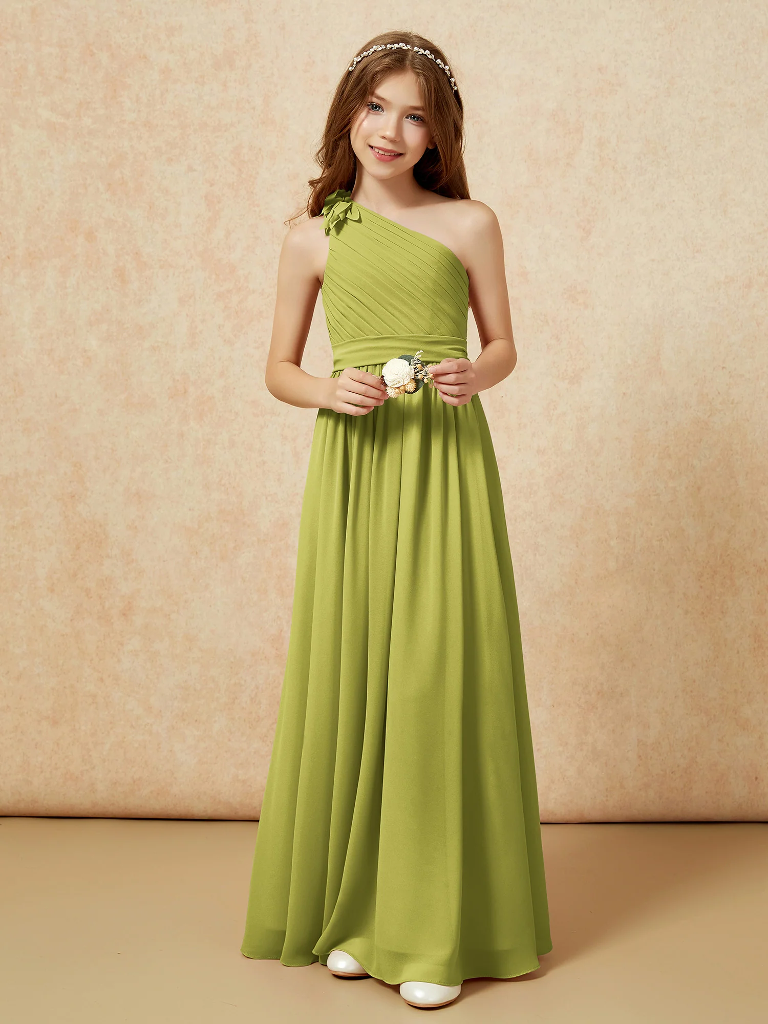 One Shoulder Long Junior Bridesmaid Dress With Slit Clover - Image 6