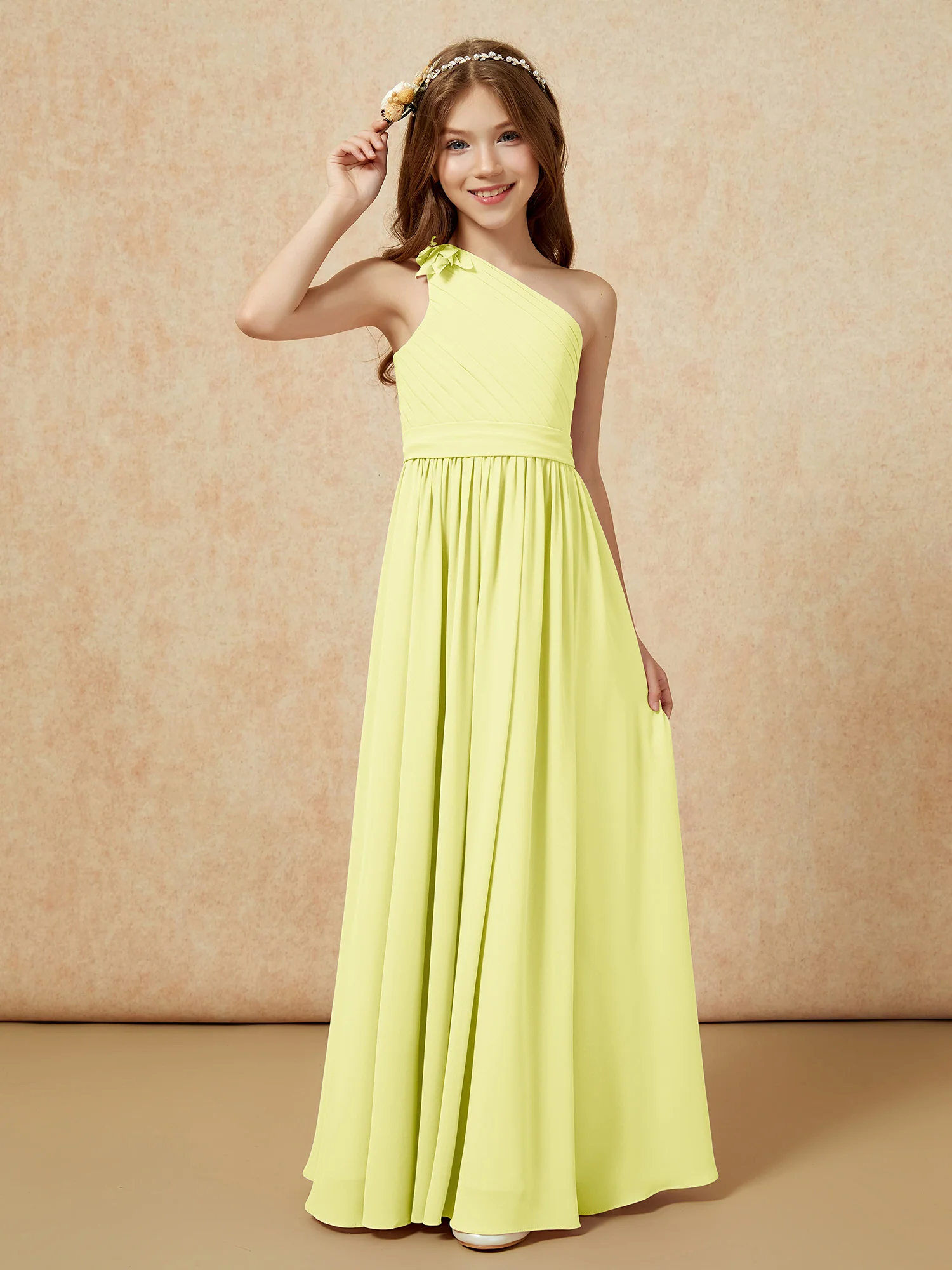 One Shoulder Long Junior Bridesmaid Dress With Slit Daffodil - Image 3