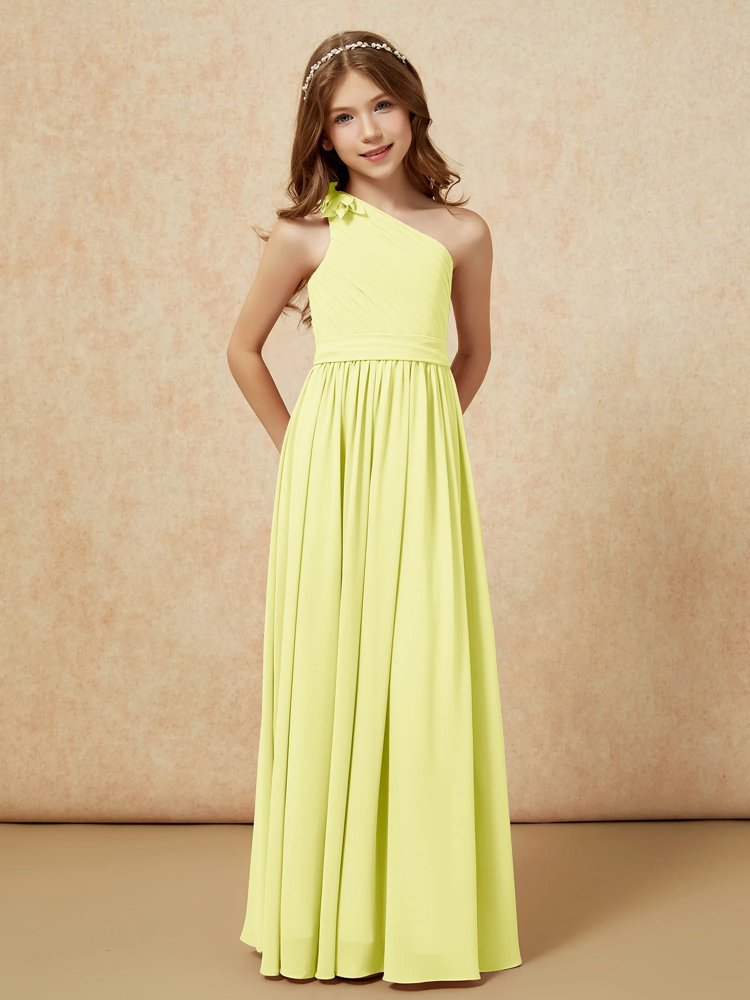 One Shoulder Long Junior Bridesmaid Dress With Slit Daffodil - Image 5