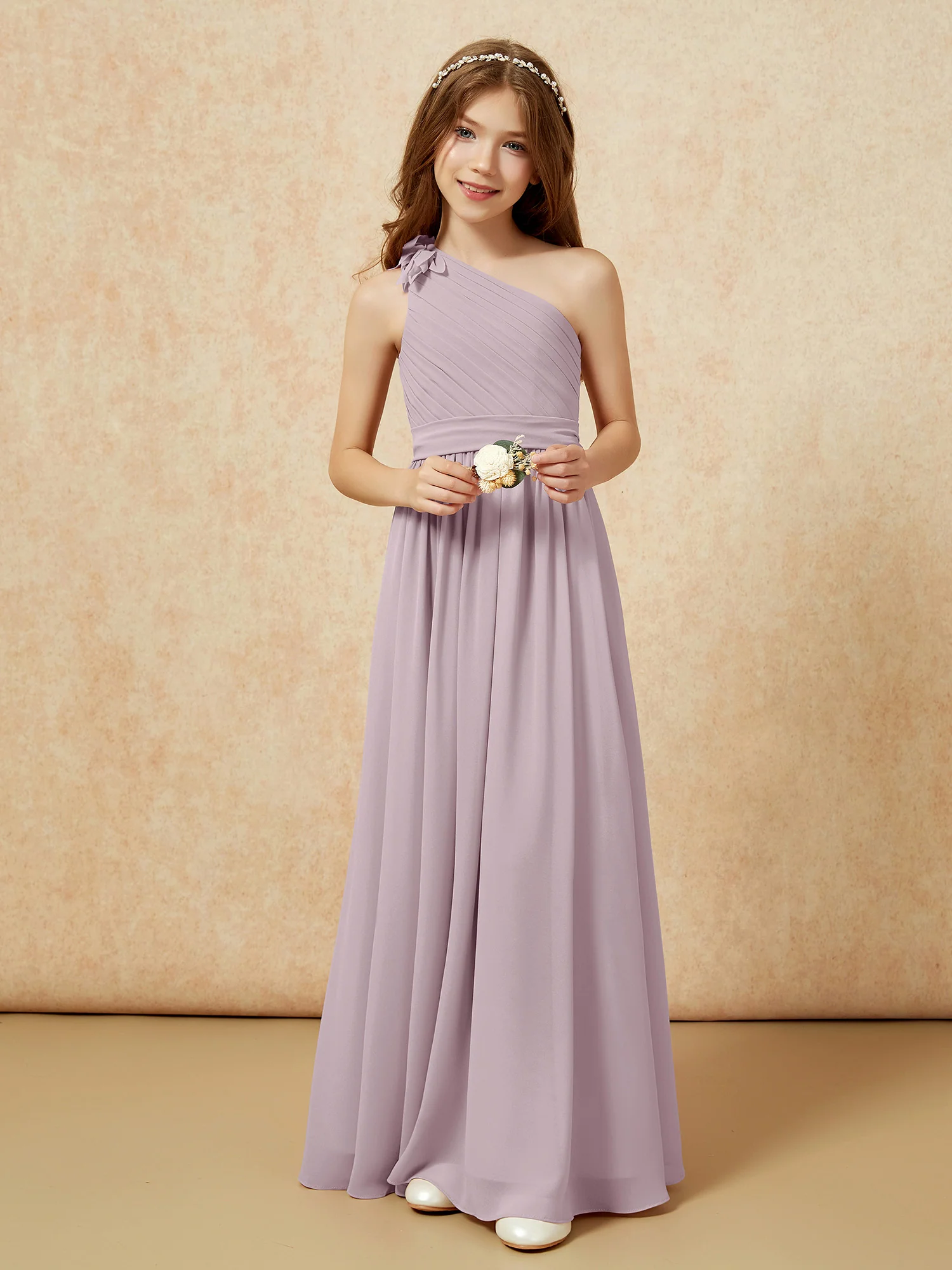 One Shoulder Long Junior Bridesmaid Dress With Slit Dusk - Image 6
