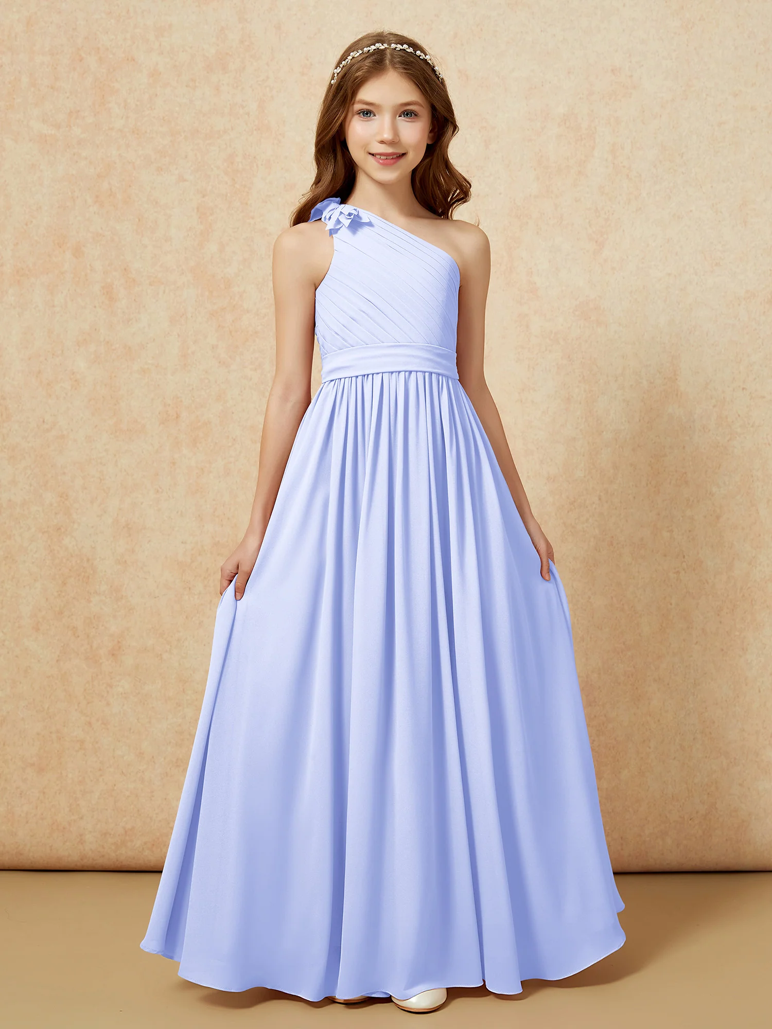 One Shoulder Long Junior Bridesmaid Dress With Slit Lavender - Image 4