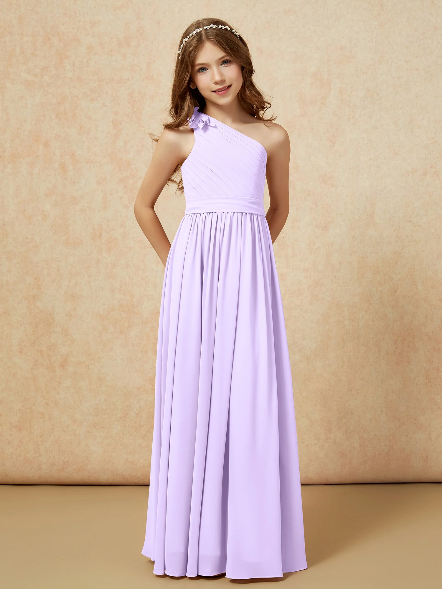 One Shoulder Long Junior Bridesmaid Dress With Slit Lilac - Image 5