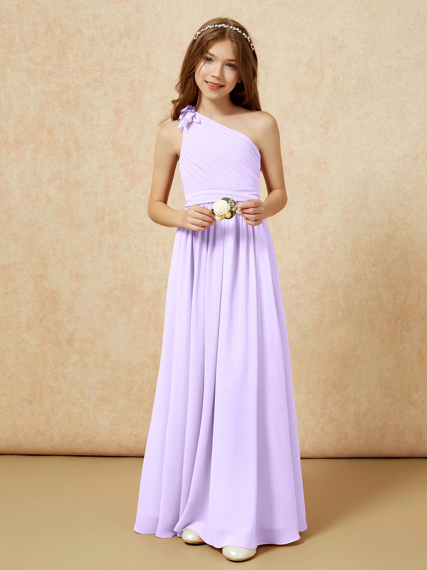 One Shoulder Long Junior Bridesmaid Dress With Slit Lilac - Image 6