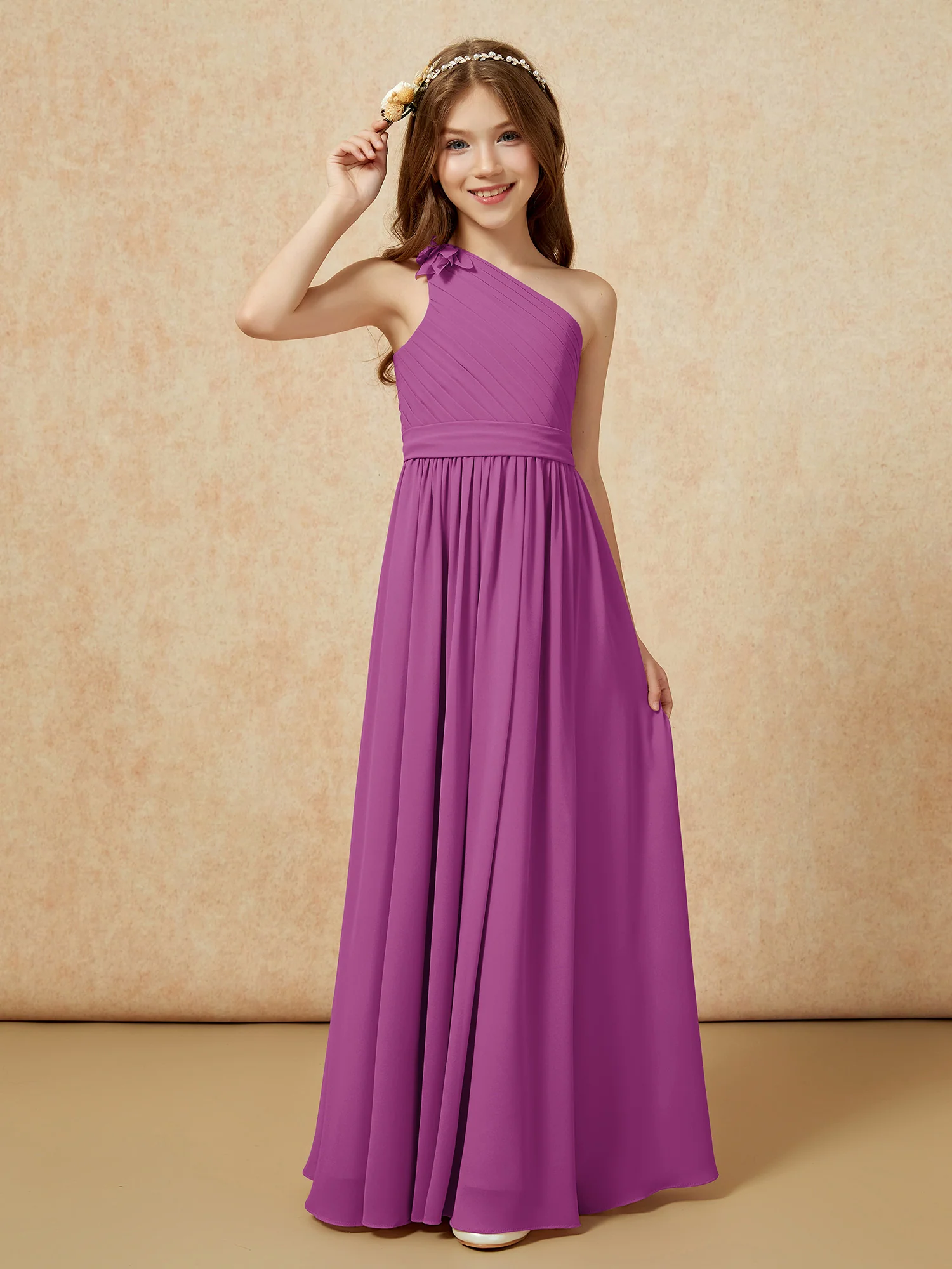 One Shoulder Long Junior Bridesmaid Dress With Slit Orchid - Image 3