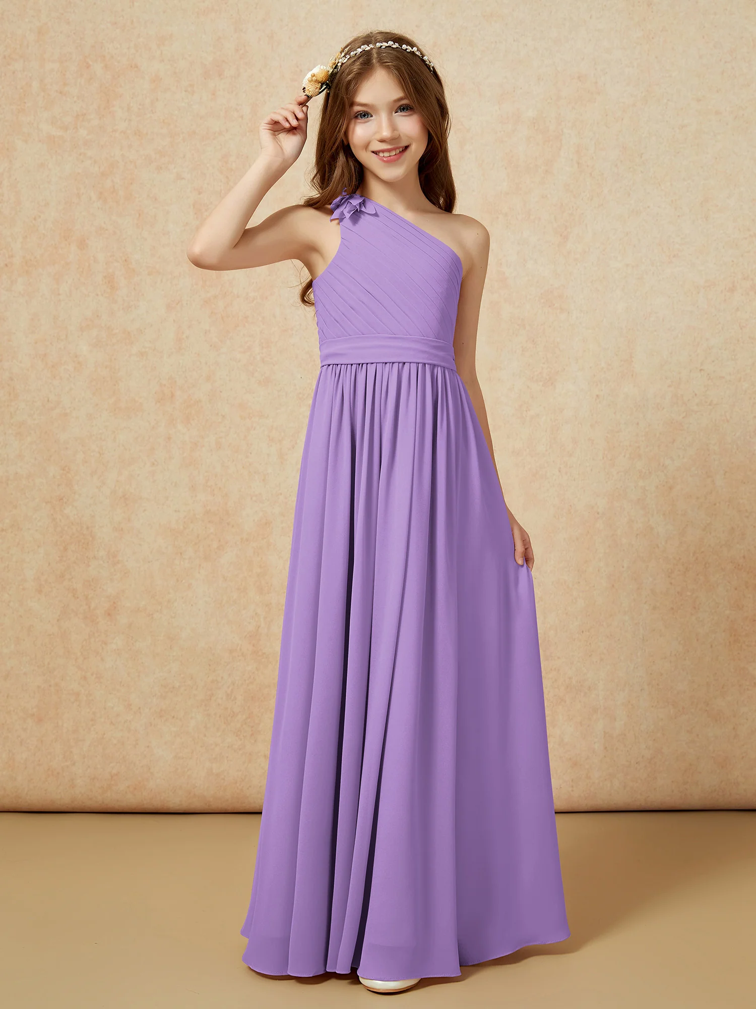 One Shoulder Long Junior Bridesmaid Dress With Slit Tahiti - Image 3
