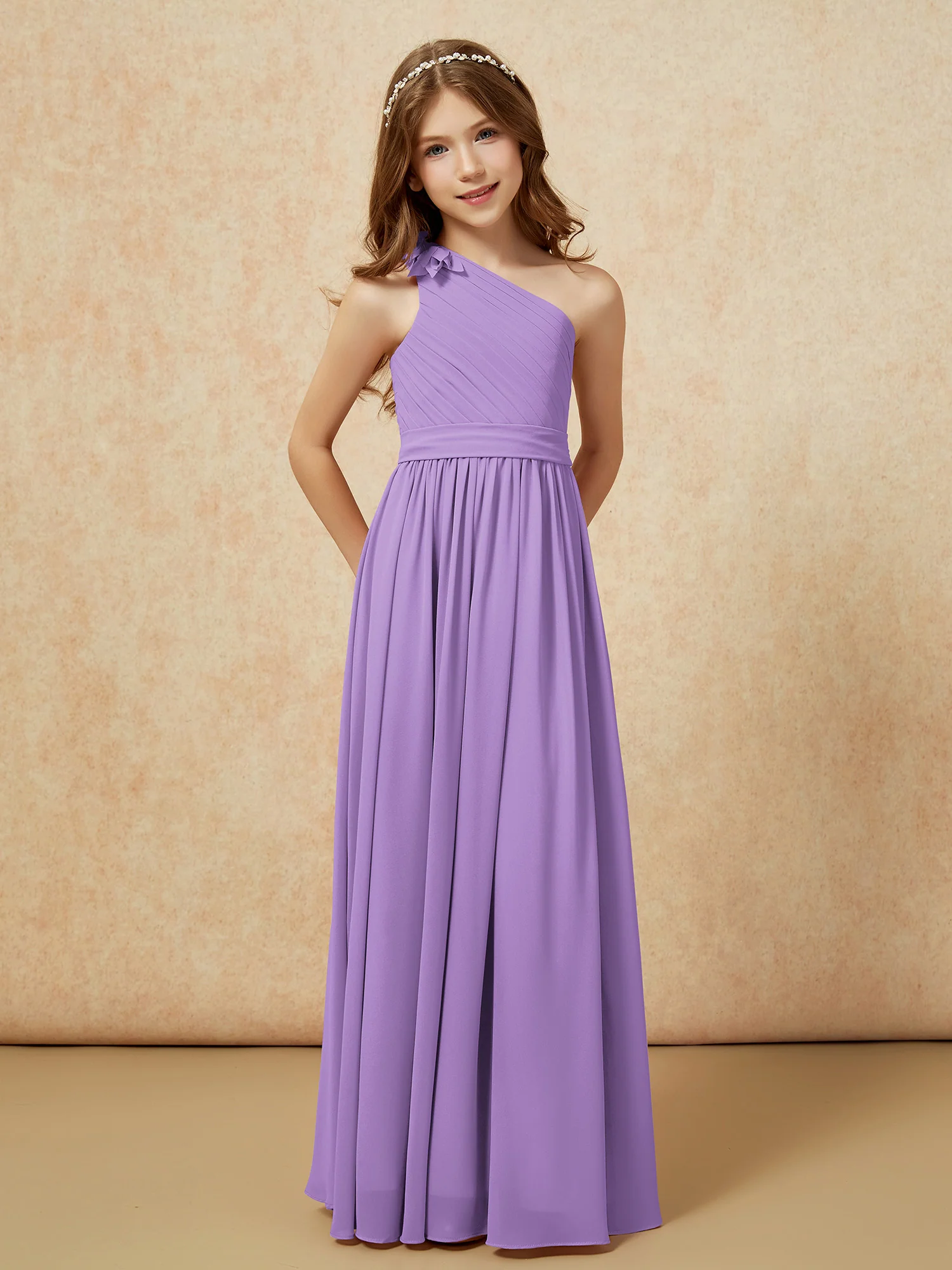 One Shoulder Long Junior Bridesmaid Dress With Slit Tahiti - Image 5