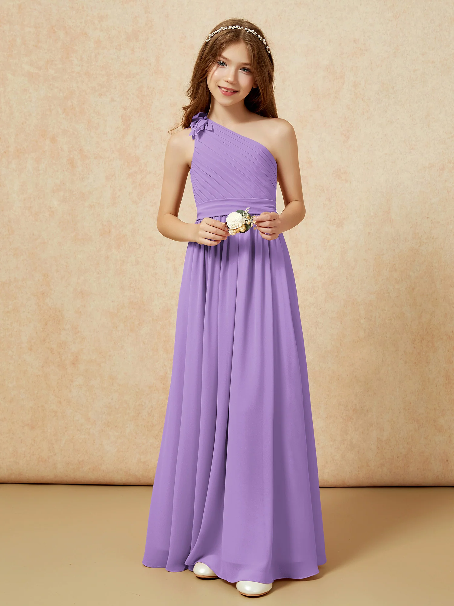 One Shoulder Long Junior Bridesmaid Dress With Slit Tahiti - Image 6